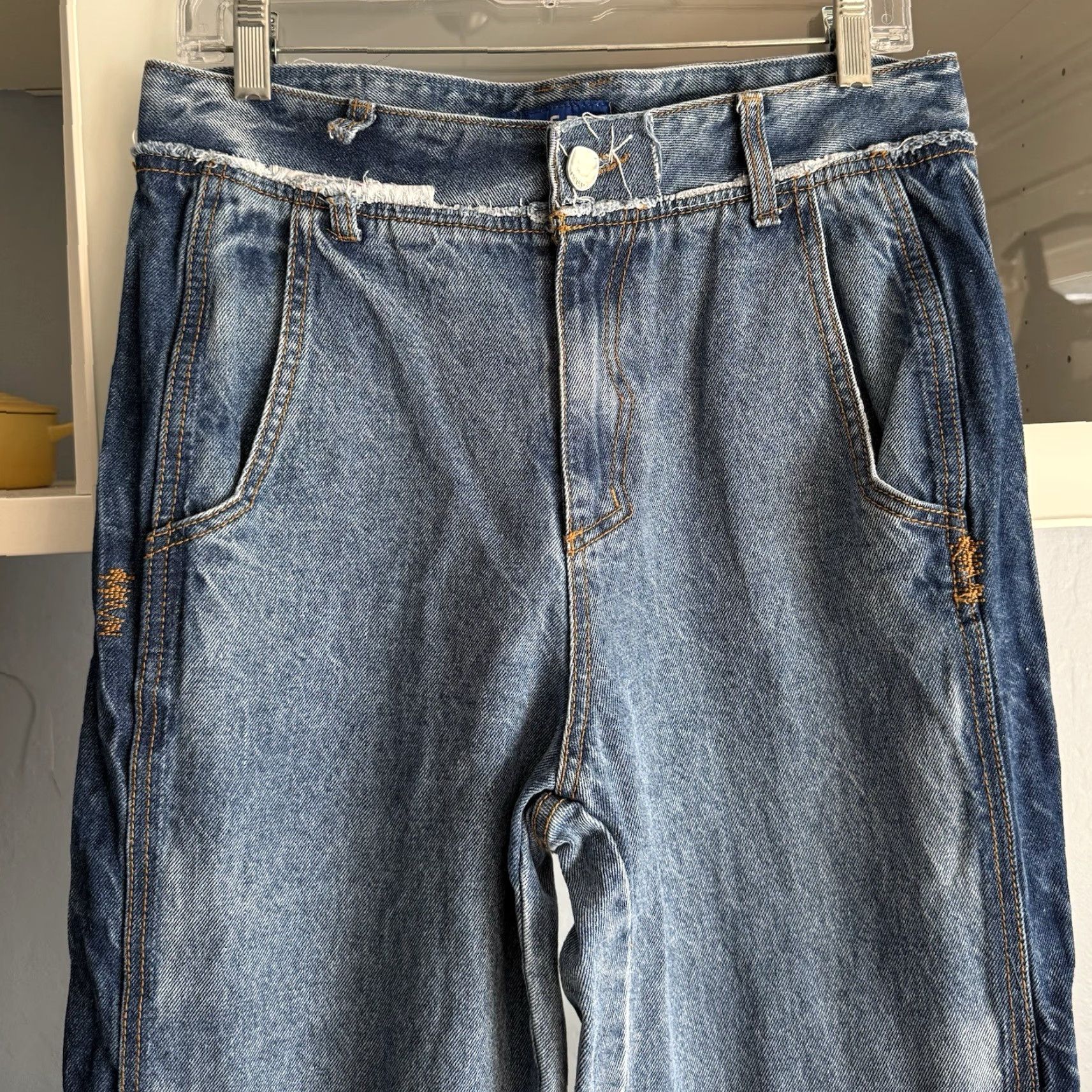 Ader Error ADER Error Workch Jeans Straight Blue 30” Regular Womens 5-Pocket Denim Cotton High Rise Frayed Hem Zip Button Vintage No Size 30" / US 8 / IT 44 - 2 Thumbnail
