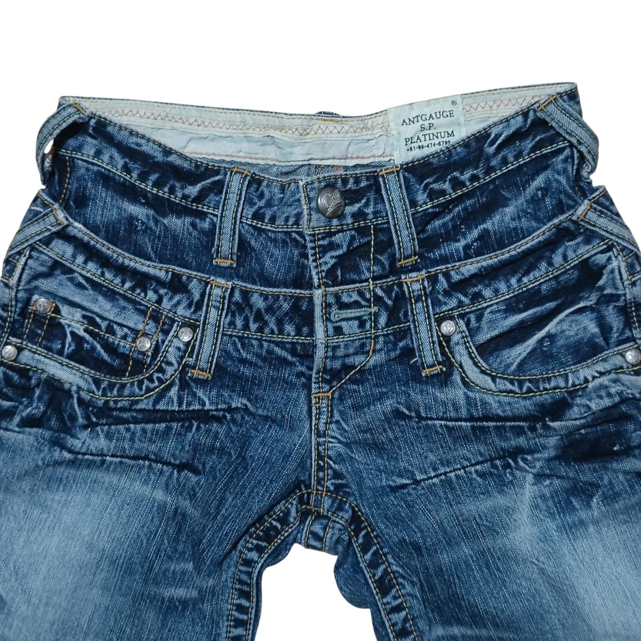 Japanese Brand ANTGAUGE Double Waist Distressed Short Jeans Size 28" / US 6 / IT 42 - 2 Thumbnail