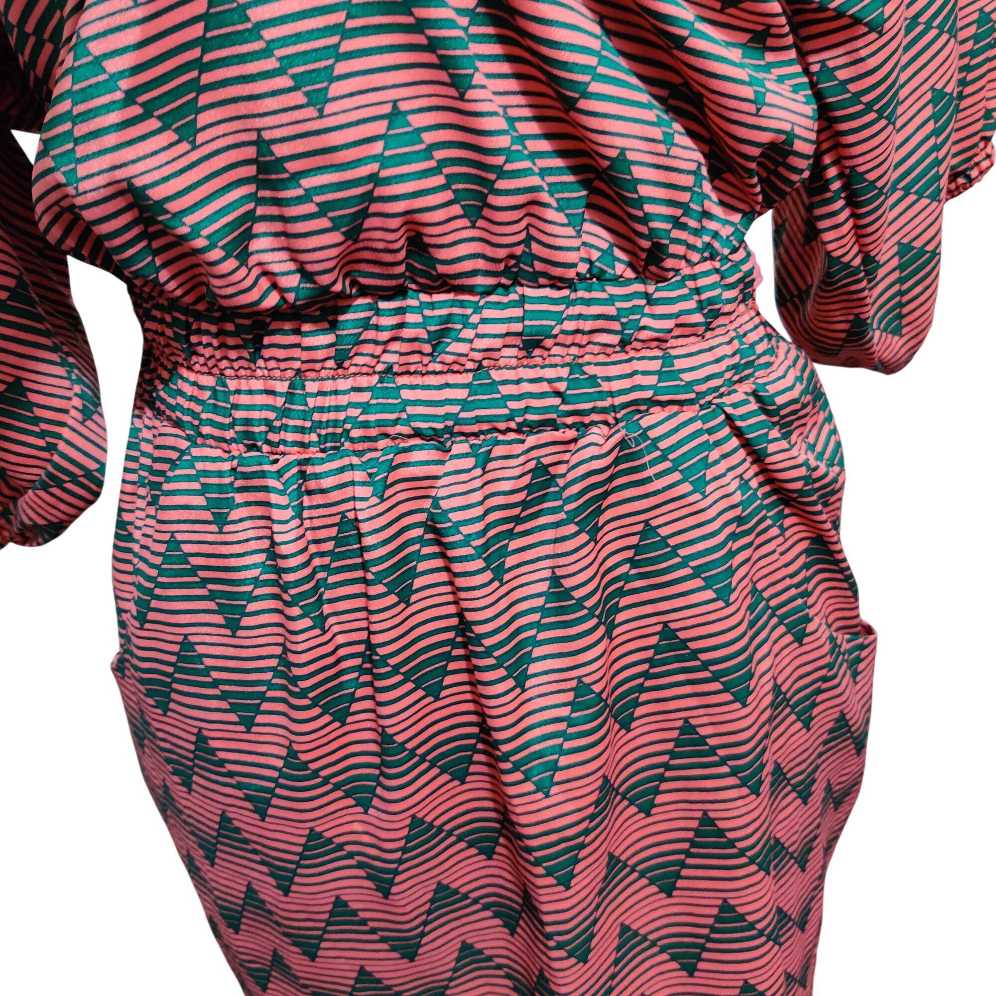 Other Emma Rose S Coral Green Chevron Tie Back Dress Boho Retro Bl Size S / US 4 / IT 40 - 9 Thumbnail