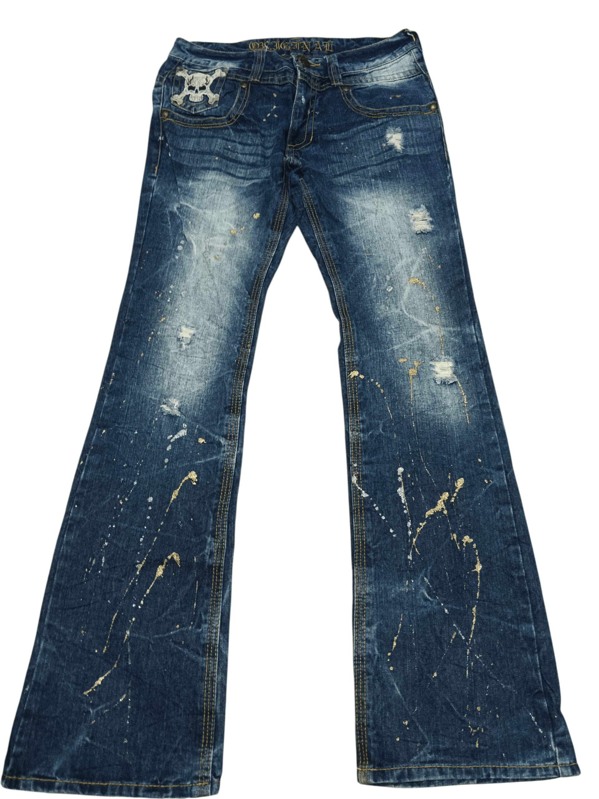 Japanese Brand 🔥Skull🔥Distressed Splash Flare Jeans Size US 30 / EU 46 - 1 Thumbnail