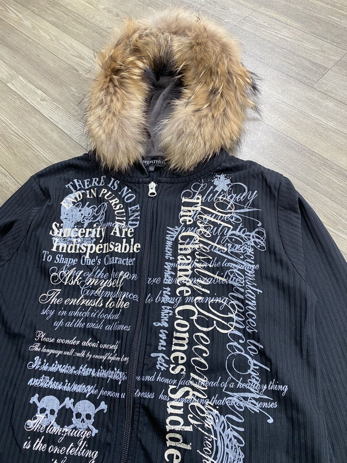 Japanese Brand 2000s Werther Skulls Poem Cross Grunge Punk Fur Zip Hoodie Size US M / EU 48-50 / 2 - 4 Thumbnail