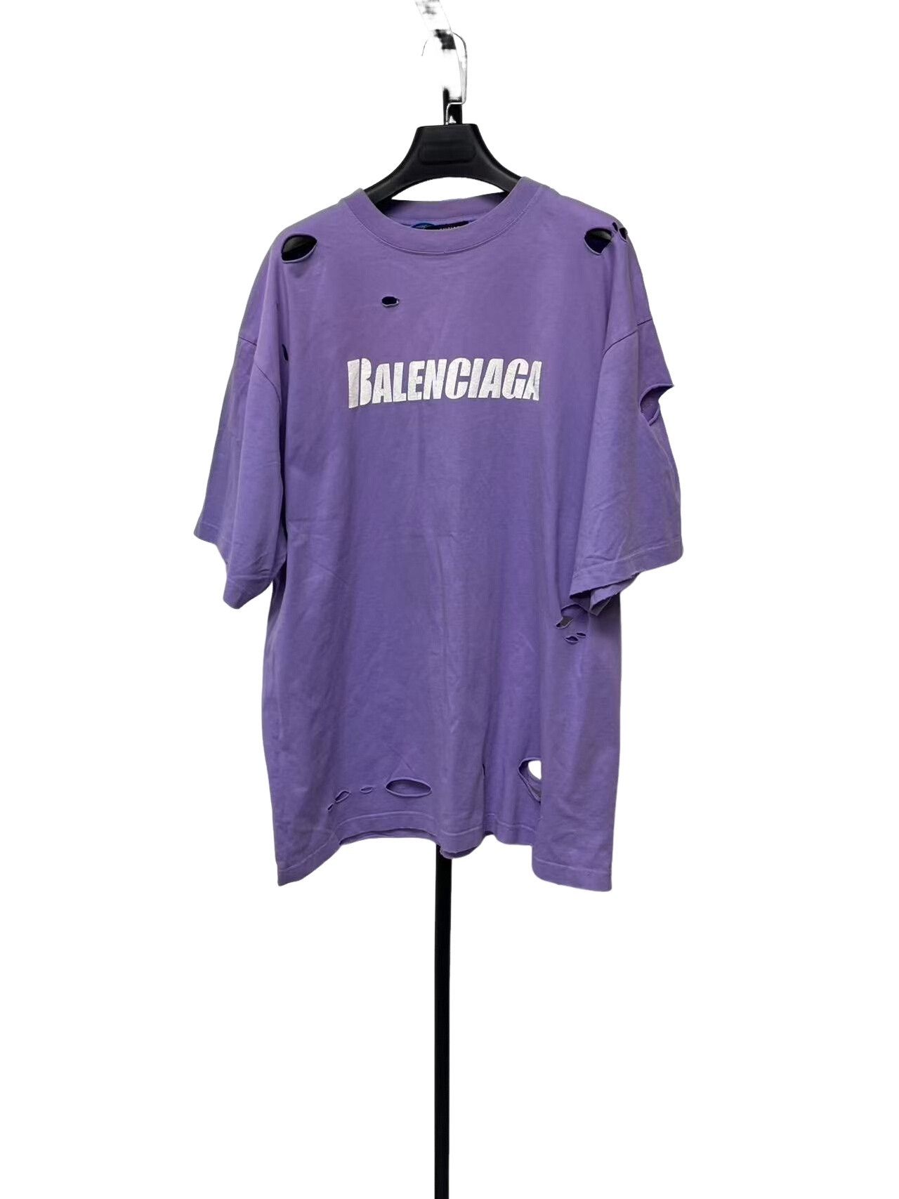 Balenciaga Balenciaga Destroyed Logo T-Shirt Purple S Size US S / EU 44-46 / 1 - 1 Thumbnail