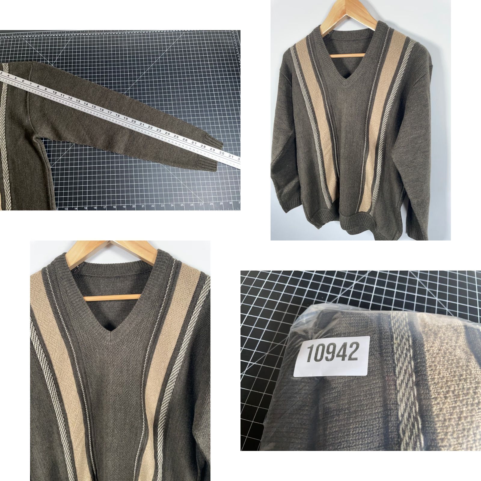 Vintage VINTAGE Preppy V-Neck Sweater Men's L Green Vertical Striped Pattern Y2K VTG Size US L / EU 52-54 / 3 - 8 Thumbnail
