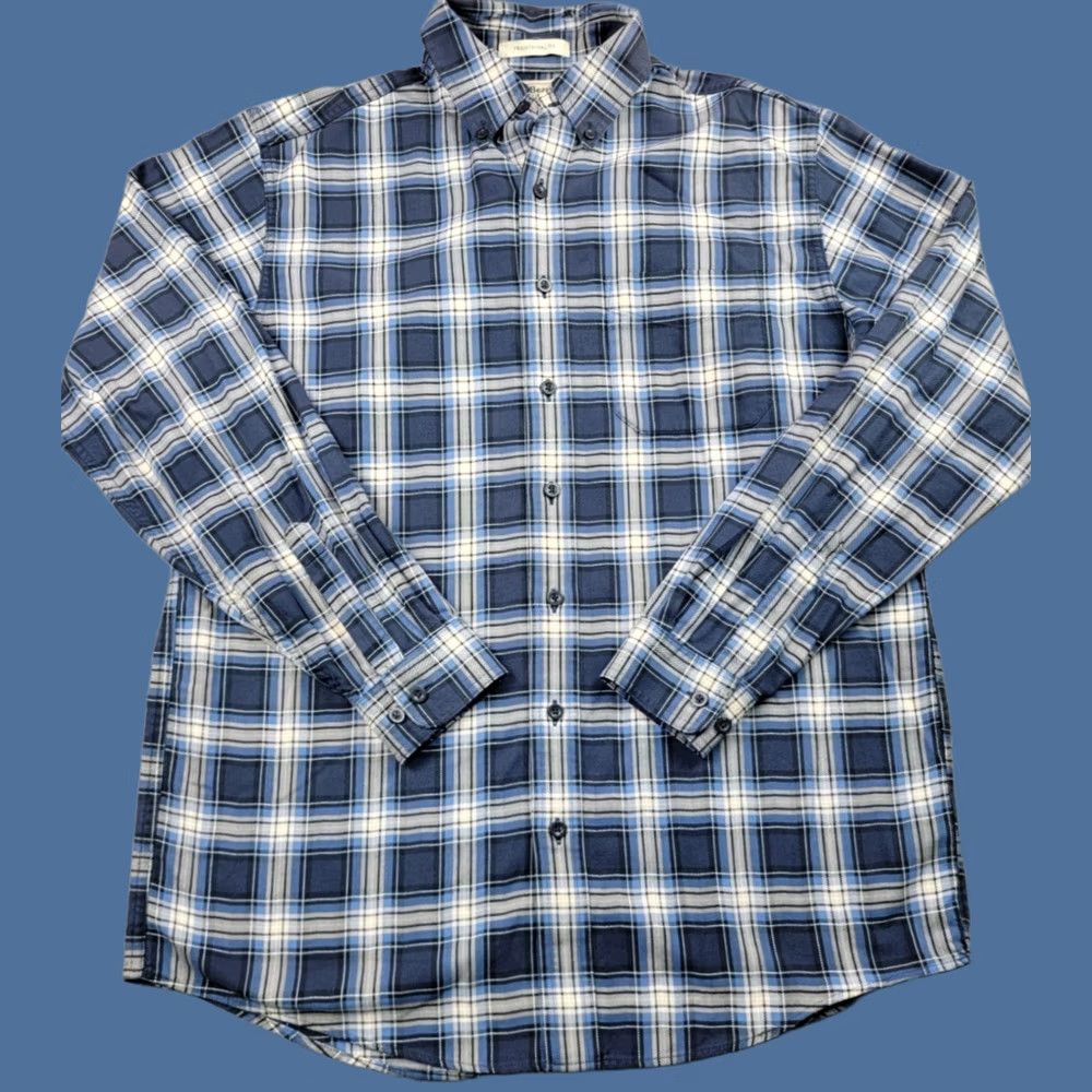 Vintage L.L. Bean Shirt Mens MT Medium Tall Blue Plaid Long Sleeve Button-Down Collared Shirt Size US M / EU 48-50 / 2 - 1 Thumbnail