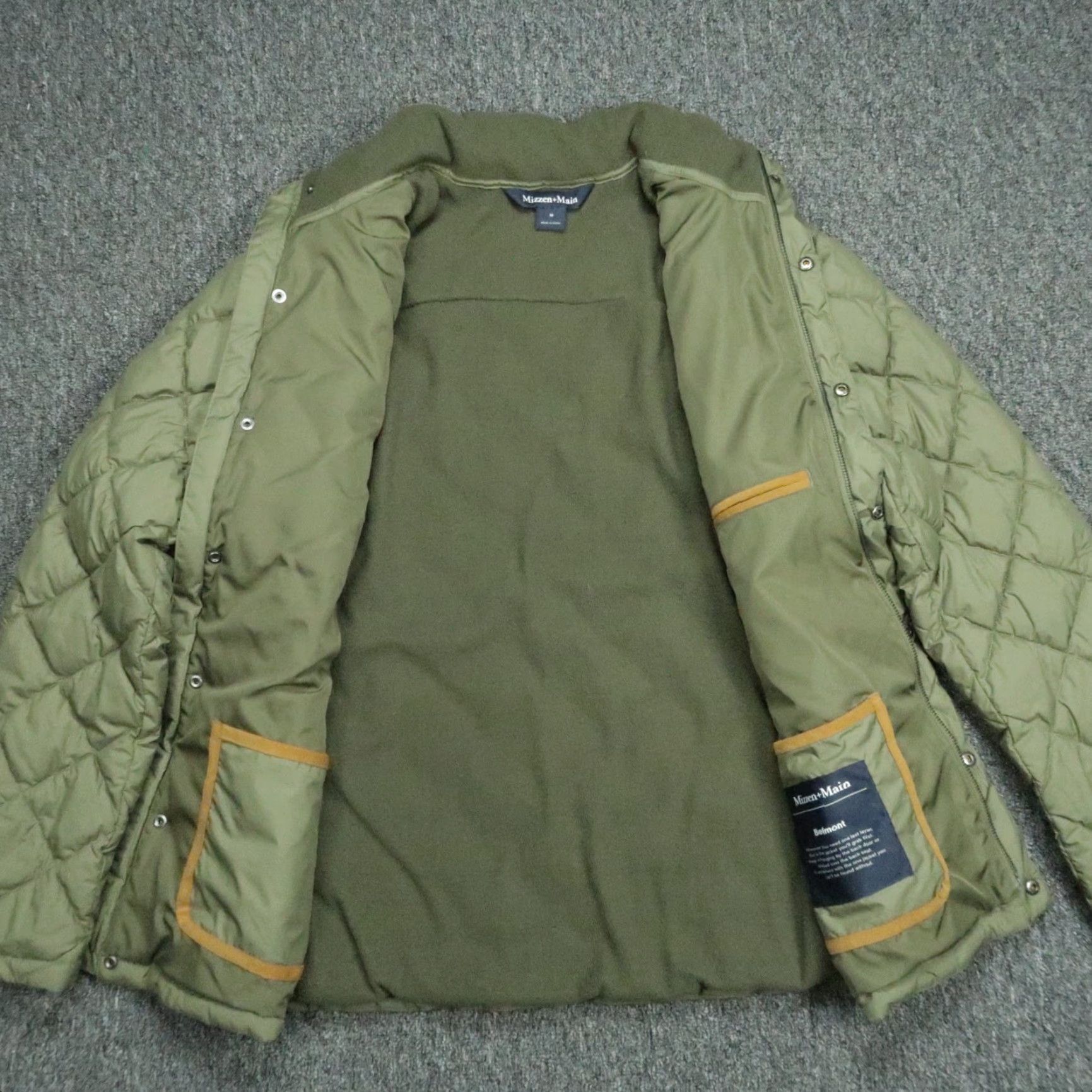 Mizzen+Main Mizzen+Main Jacket Mens M Green Quilted Puffer Full Zip Snap Mid-Length Stand-Up Collar Winter Fall Spring Size US M / EU 48-50 / 2 - 3 Thumbnail