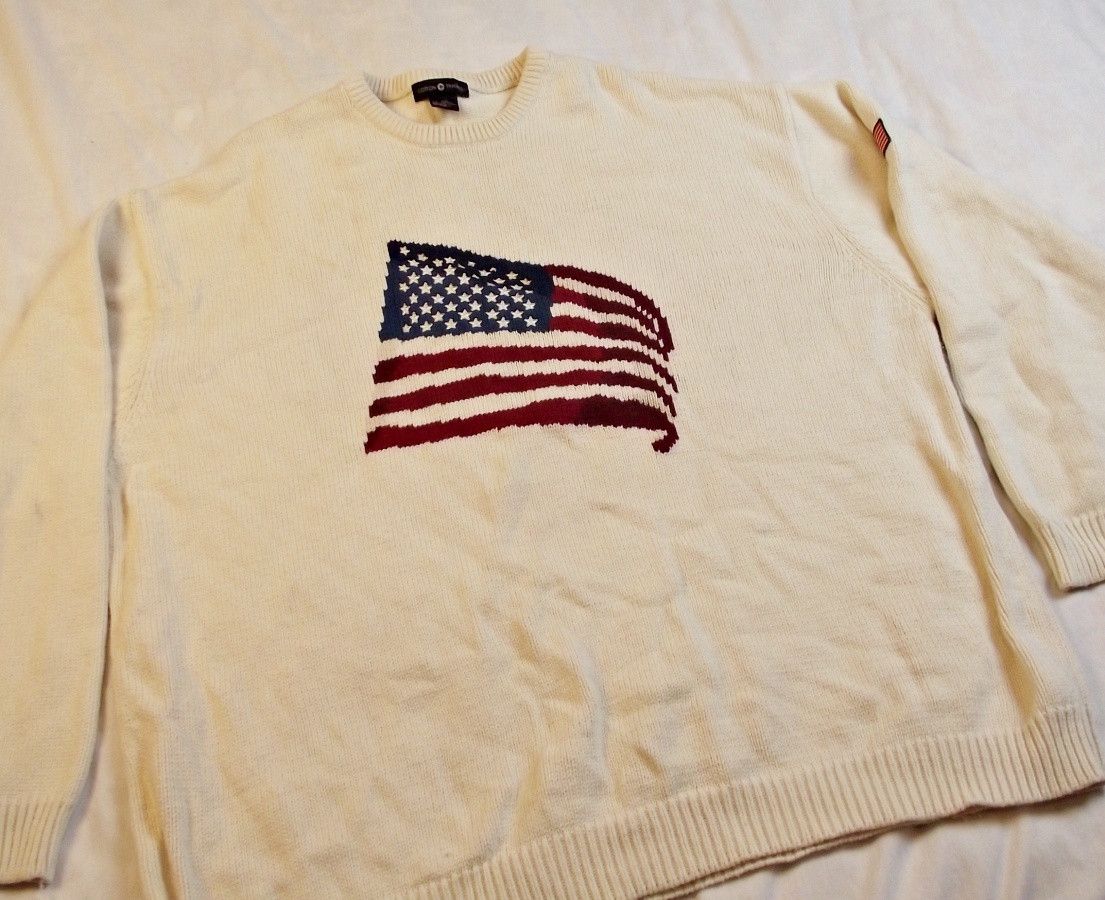 Cotton Traders Vintage Sweater Ivory US Flag Patriotic XXL Cabincore Size US XXL / EU 58 / 5 - 2 Thumbnail