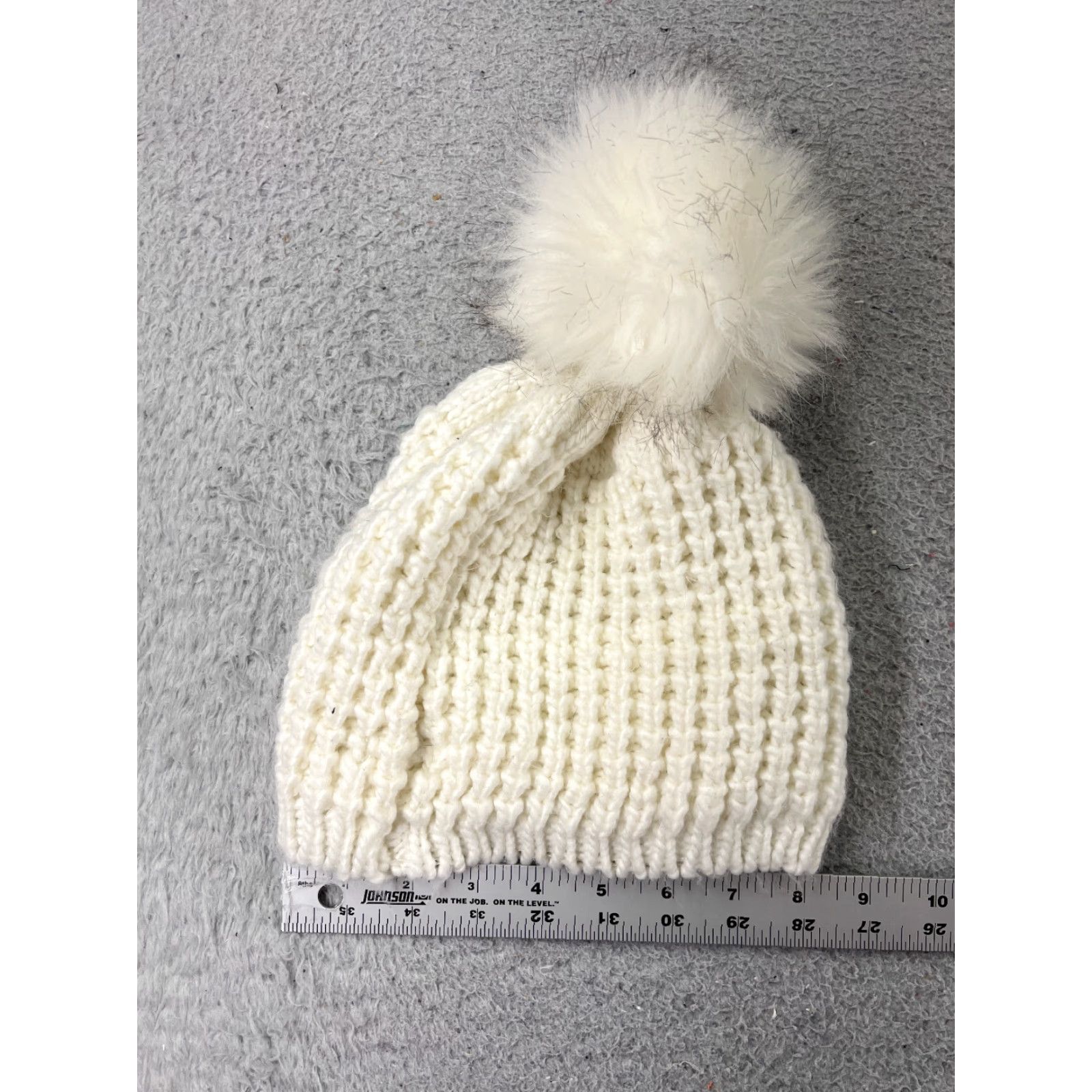 Vintage Mommy & Me Beanie One Size Womens White Knit Acrylic Poly Lined Faux Fur Ski Pom Size ONE SIZE - 3 Thumbnail