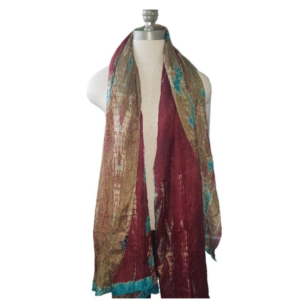 Designer CT1599 Tolani Gold & Teal Silk Fall Scarf/Wrap Size ONE SIZE - 3 Thumbnail