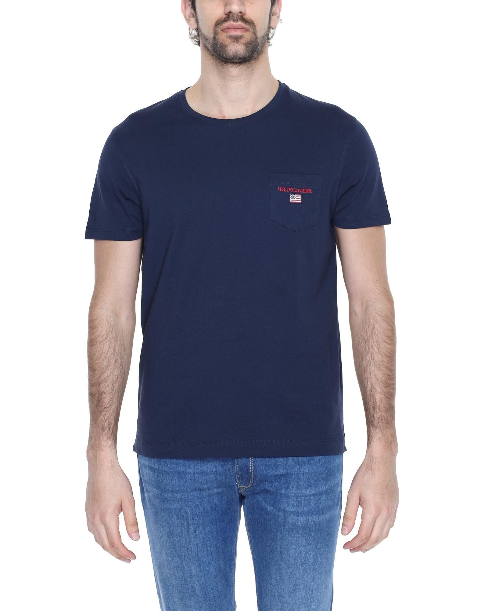 image of U S Polo Assn Plain Round Neck Cotton T-Shirt in Blue, Men's (Size Small)