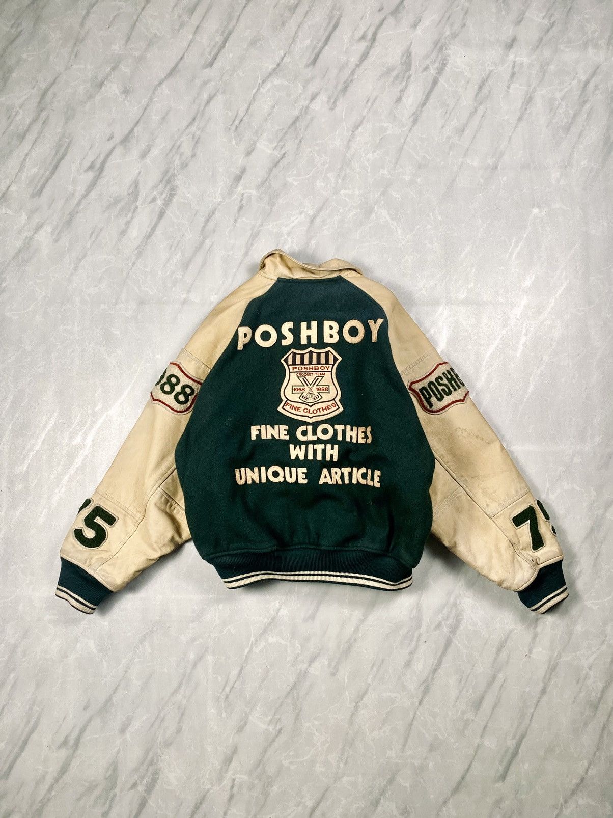 Japanese Brand Rare Vintage 80-90s Poshboy Varsity Leather Jacket Size US L / EU 52-54 / 3 - 1 Thumbnail