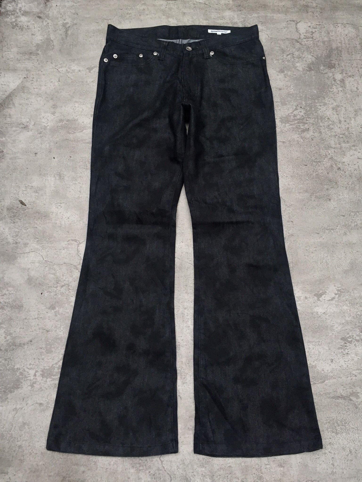 Semantic Design Flare Pattern Denim Pants
