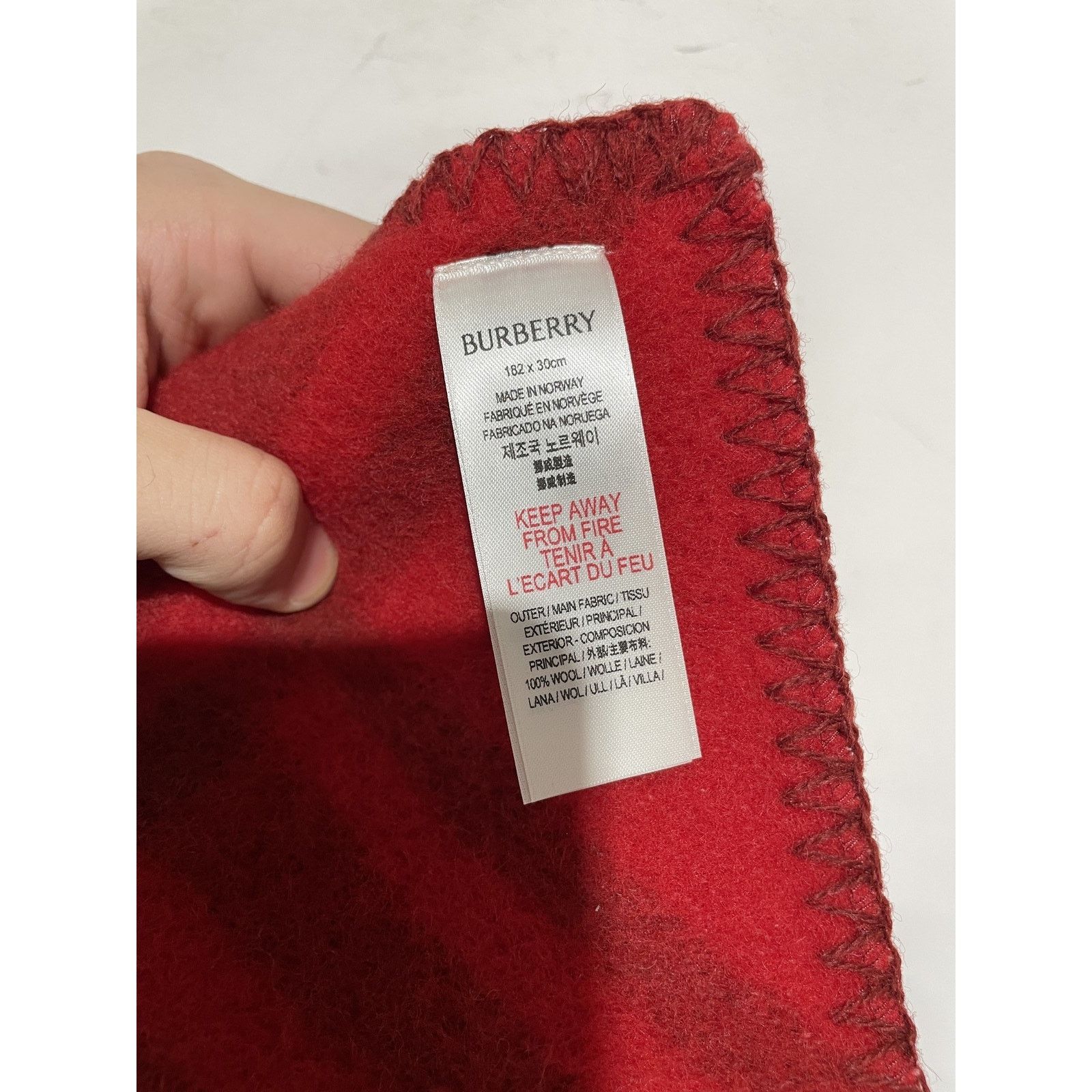 Burberry BURBERRY RED TRI BAR CHECK WOOL SCARF PREOWNED Size ONE SIZE - 5 Thumbnail