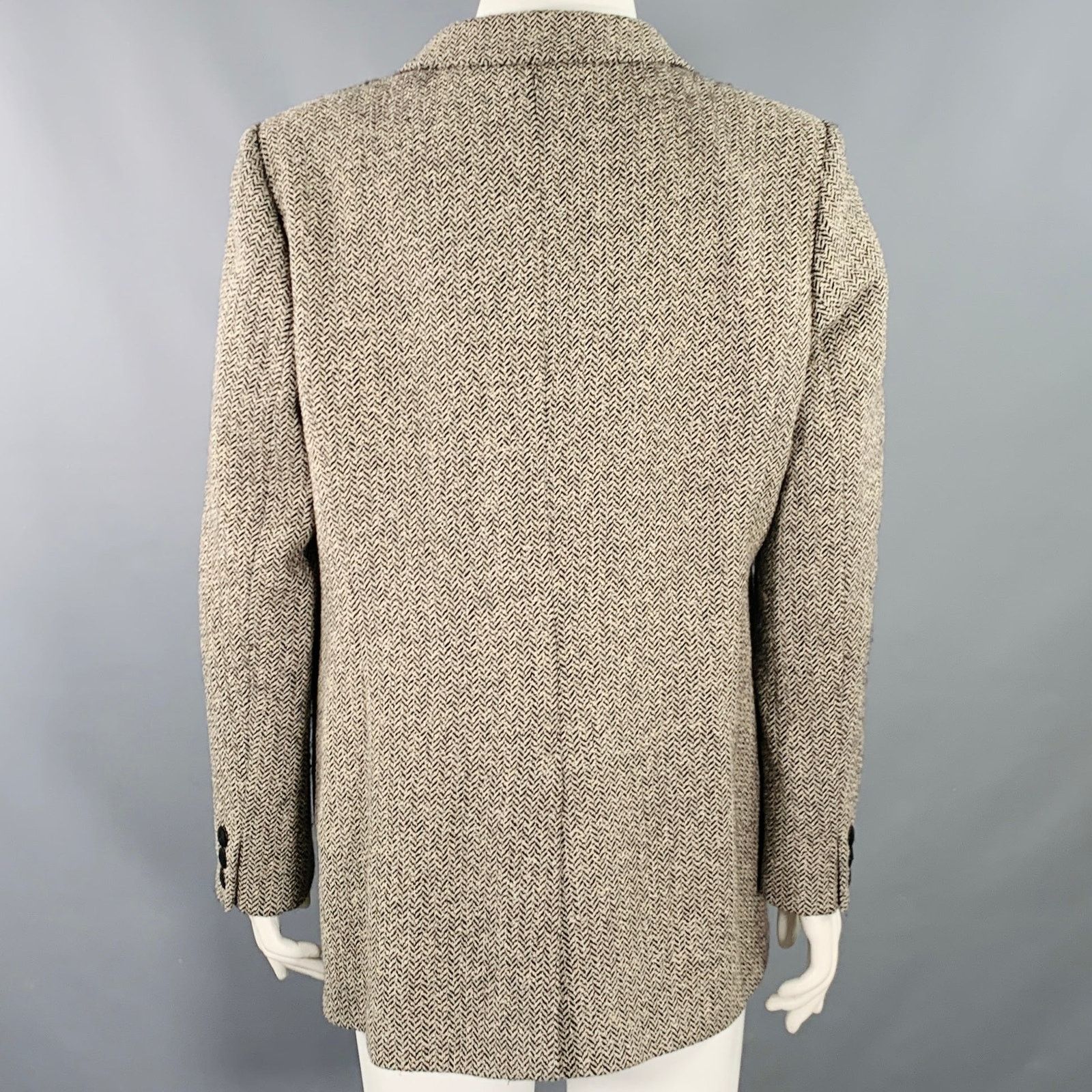 Other L Black Beige Wool Blend Herringbone Jacket Blazer Size L / US 10 / IT 46 - 4 Thumbnail