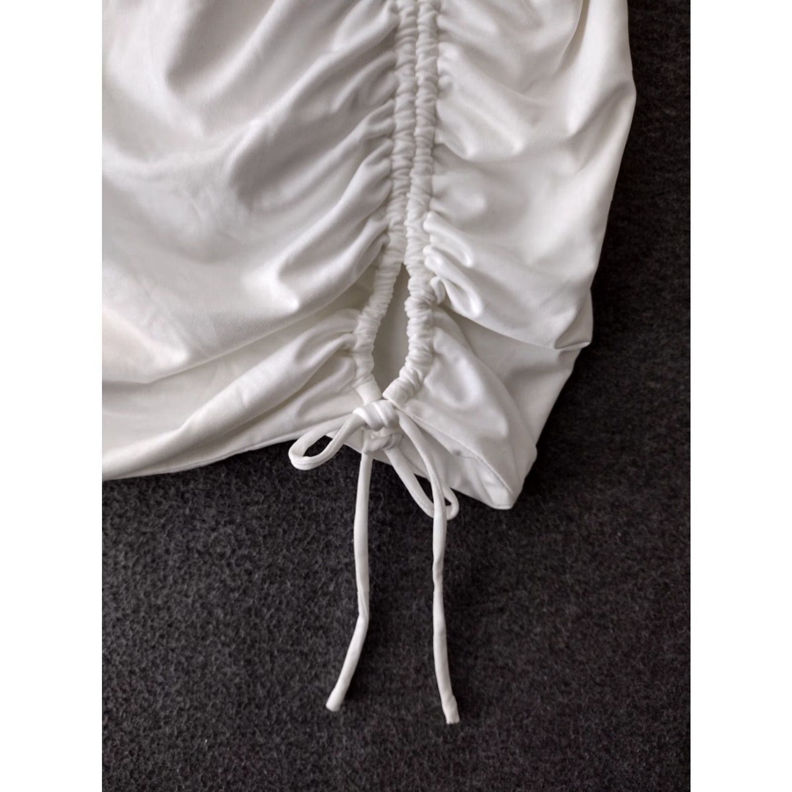 Fashion Nova Fashion Nova Mini Skirt L White Slit Strings Casual Party/Cocktail 80s Womens Short Ruched Side Labeled Regular (Size L) Size 36" / US 14 / IT 50 - 7 Thumbnail