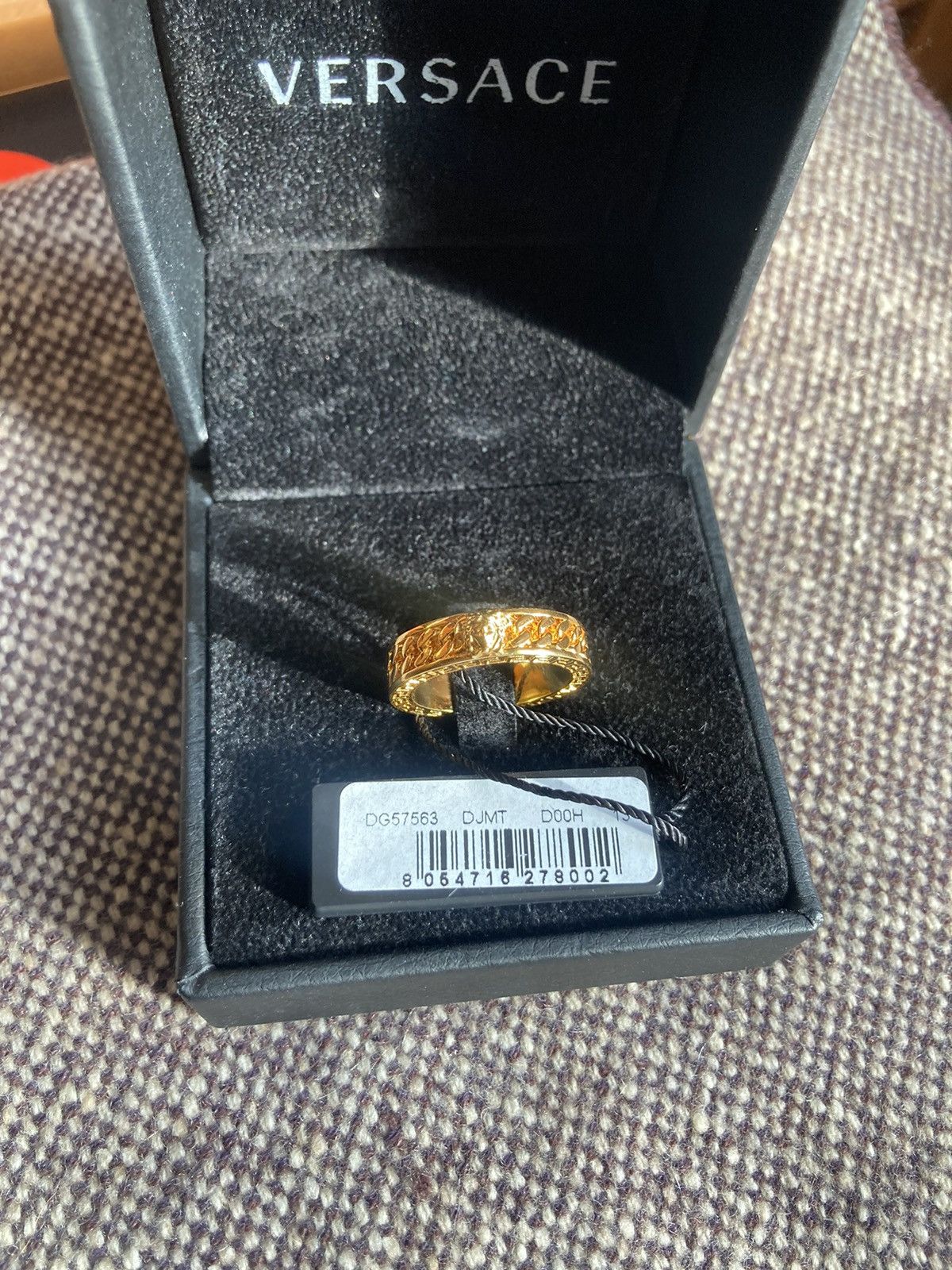 image of Versace Gold Medusa Head Chained Bang Ring Metal, Men's