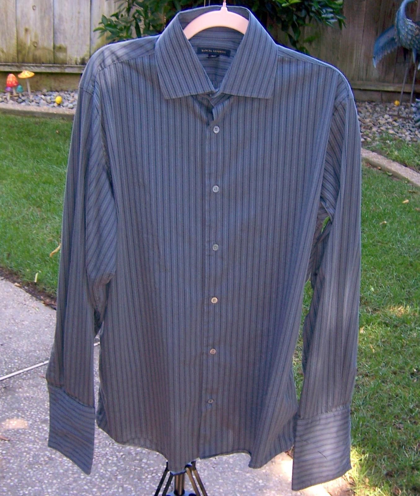 Banana Republic Banana Republic Grey/Blue Striped Dress Shirt-French Cuffs L Size US L / EU 52-54 / 3 - 1 Thumbnail