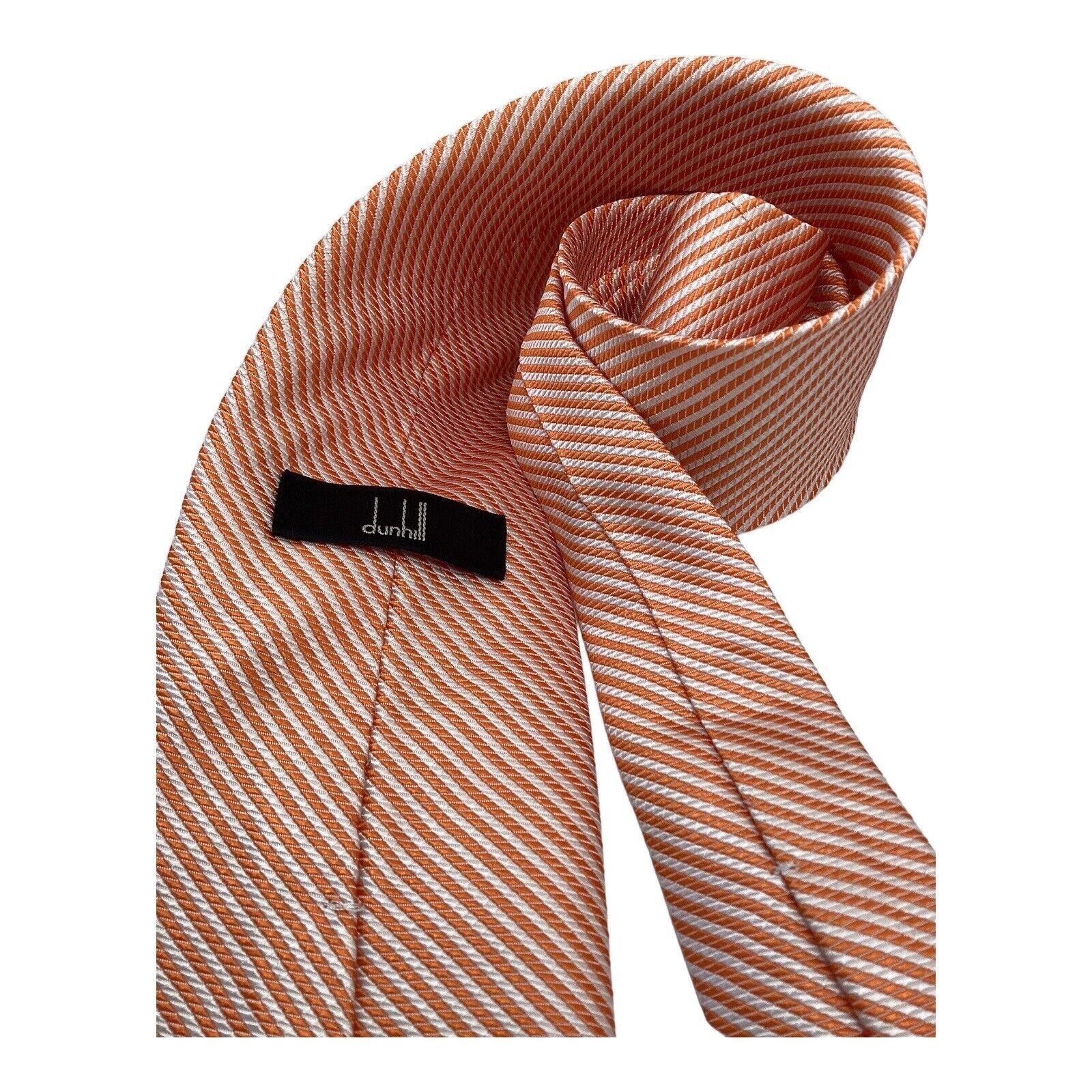 Alfred Dunhill DUNHILL Orange Striped Luxury Designer Silk Tie Made In Engl Size ONE SIZE - 3 Thumbnail