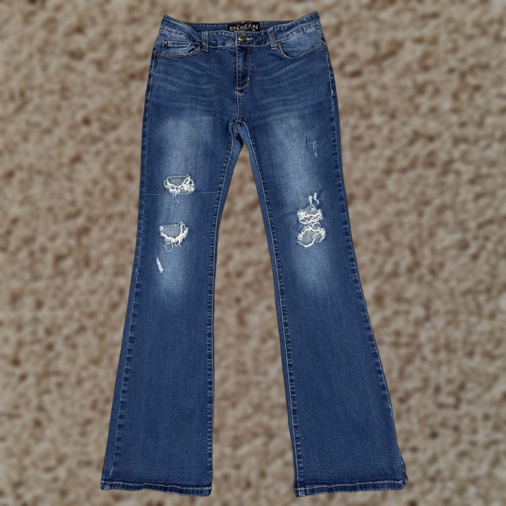 Vintage EN JEAN Jeans Bootcut Juniors 13 Blue Mid Wash Distressed 29x32 Regular Pocket Denim, 5-Pocket, Mid Rise, Stretch, Solid Size 34" / US 12 / IT 48 - 1 Thumbnail