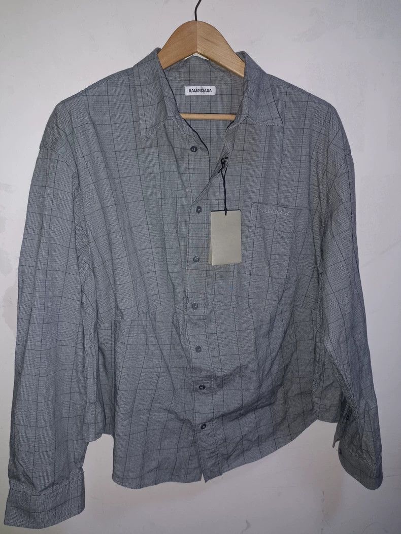 Balenciaga Grey Plaid Long Sleeve Button-Up Shirt- DMC Size US XXL / EU 58 / 5 - 1 Thumbnail