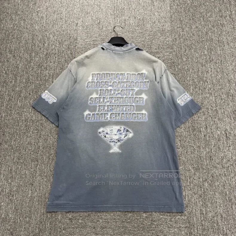 Balenciaga Balenciaga Haze Blue Distressed Diamond Print Short Sleeve Size US XS / EU 42 / 0 - 5 Thumbnail
