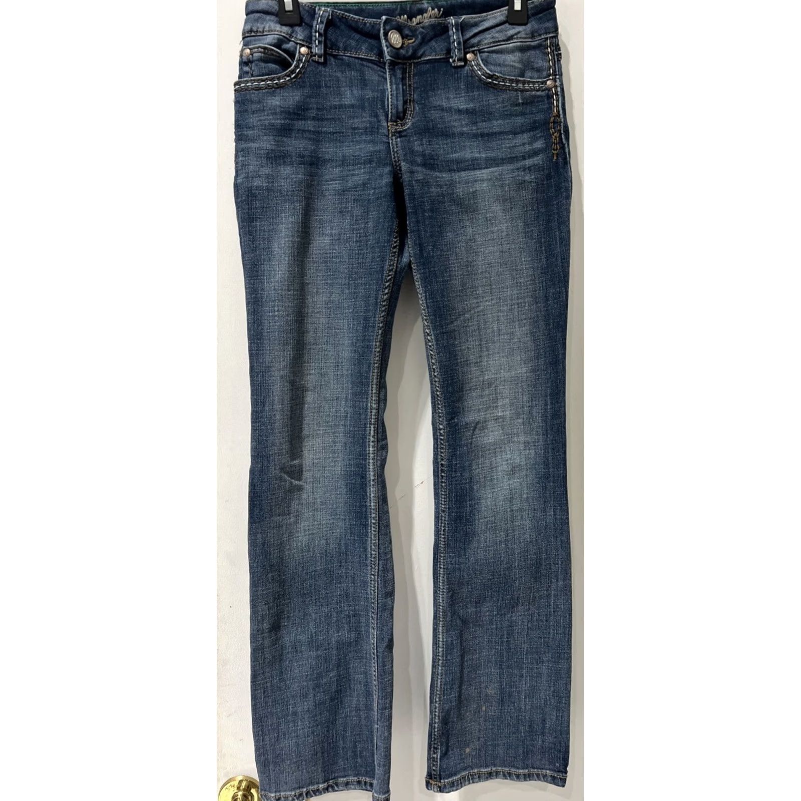 Wrangler Wrangler Jeans Bootcut Western Women 29 in 3/4 Cotton Blend Denim Embroidered Logo Flap Back Pockets Low Rise 33.5 in Inseam Booty Up Size 26" / US 2 / IT 38 - 3 Thumbnail