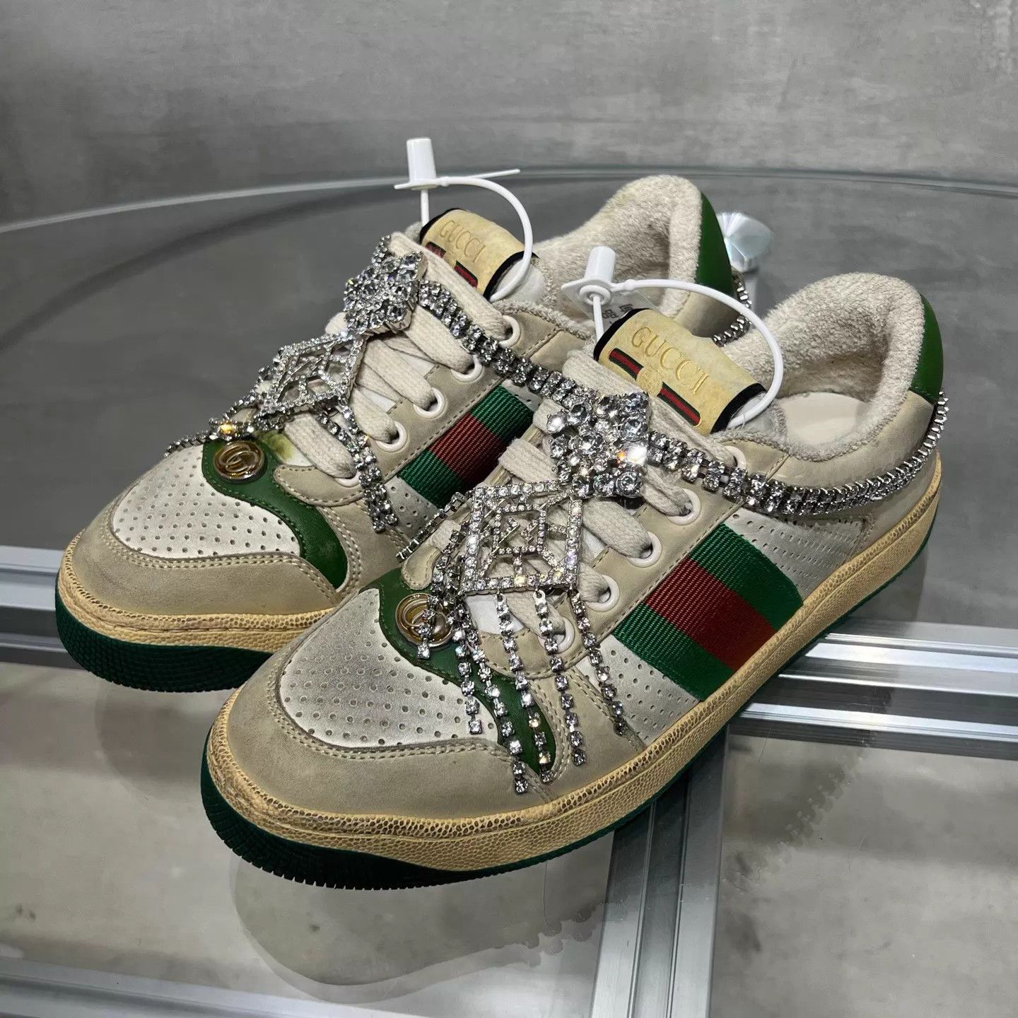 Gucci Gucci Distressed Rhinestone Sneakers Women's 35.5 Size US 5 / IT 35 - 2 Thumbnail