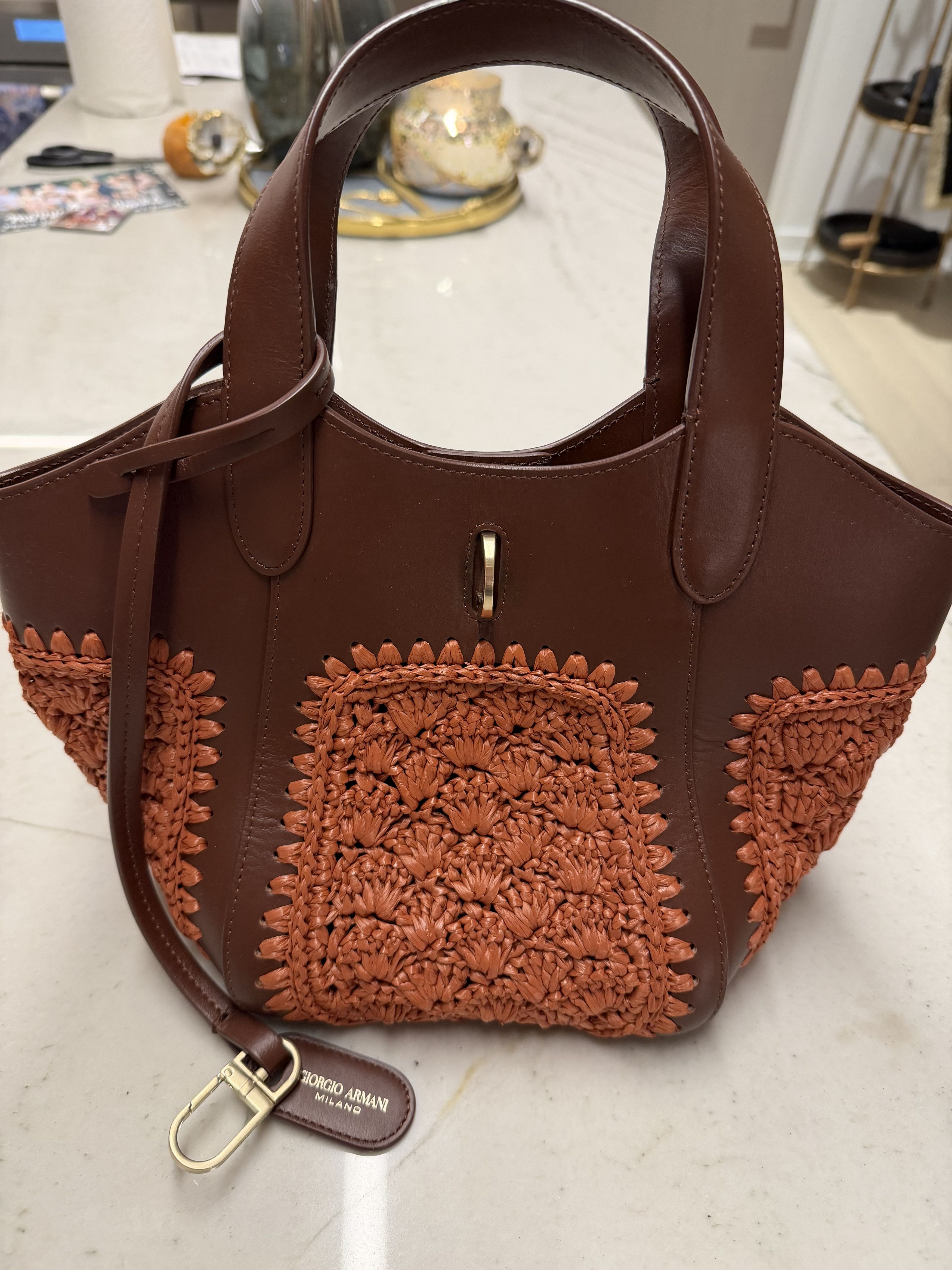 Giorgio Armani Small Handbag In Leather And Raffia Size ONE SIZE - 2 Thumbnail