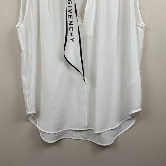 Givenchy GIVENCHY white silk logo scarf collared sleeveless blouse 10 Size L / US 10 / IT 46 - 8 Thumbnail