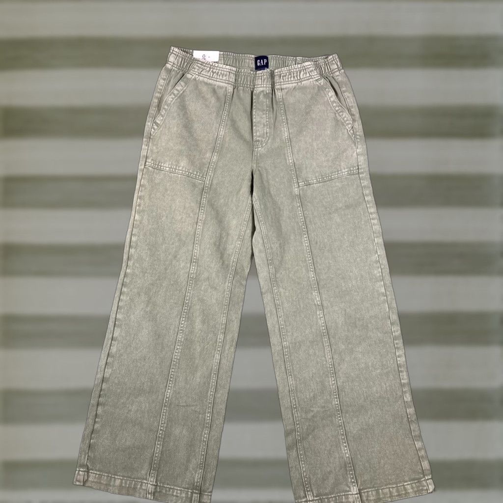 Gap Gap Pull On Pants Womens L Green Denim Straight Leg Elastic Waist Preppy NWT Lounge Pockets Size 36" / US 14 / IT 50 - 1 Thumbnail