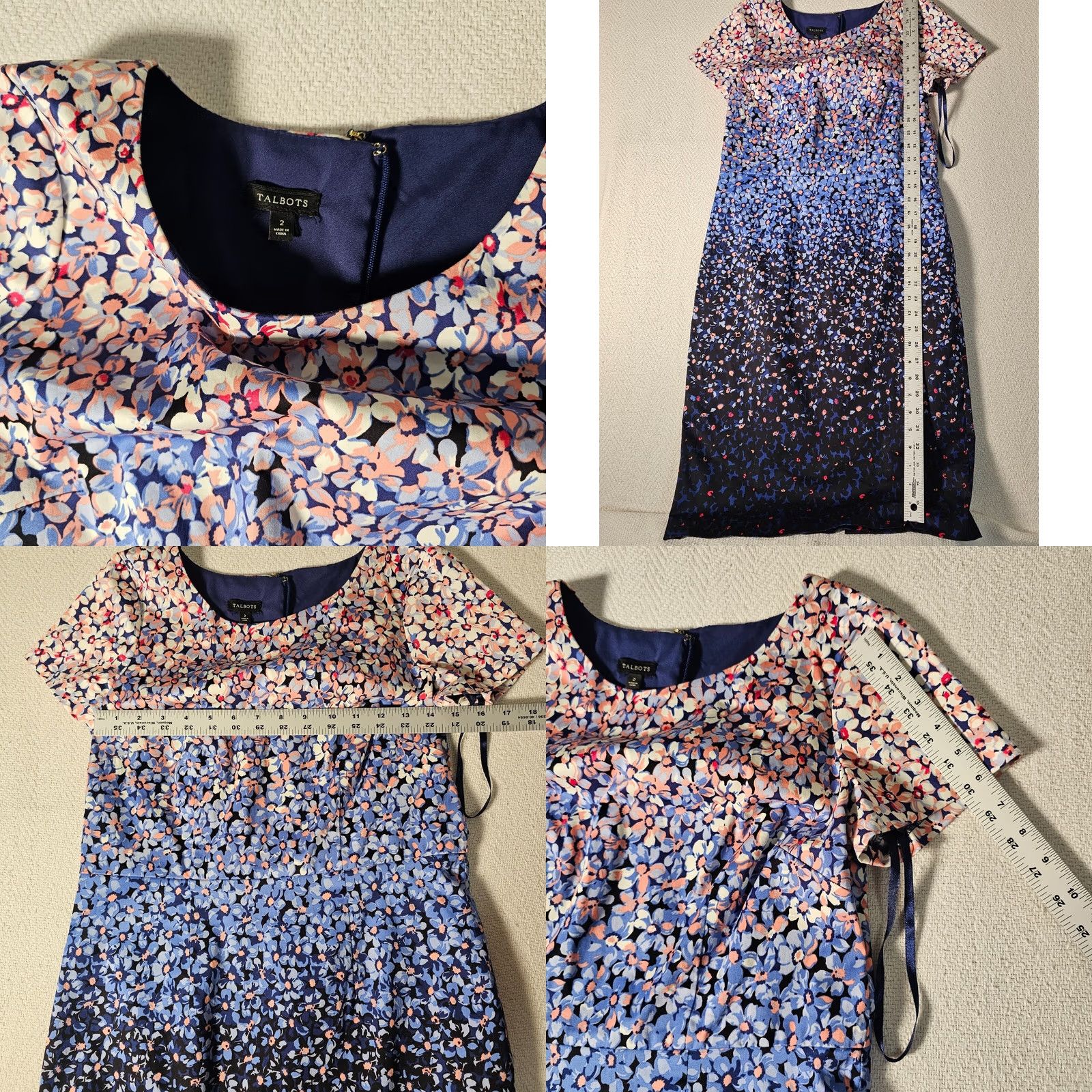 Talbots Talbots Womens Dress Size 2 Blue Flowers Sleeveless Round Neck Zipper Knee Length Pencil Dress Size XS / US 0-2 / IT 36-38 - 8 Thumbnail