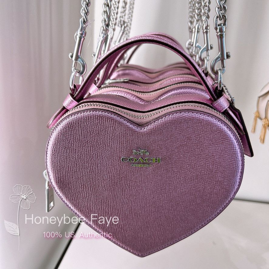 image of NWT Coach Heart Crossbody Cp020 in Silver/Metallic Lilac, Women's