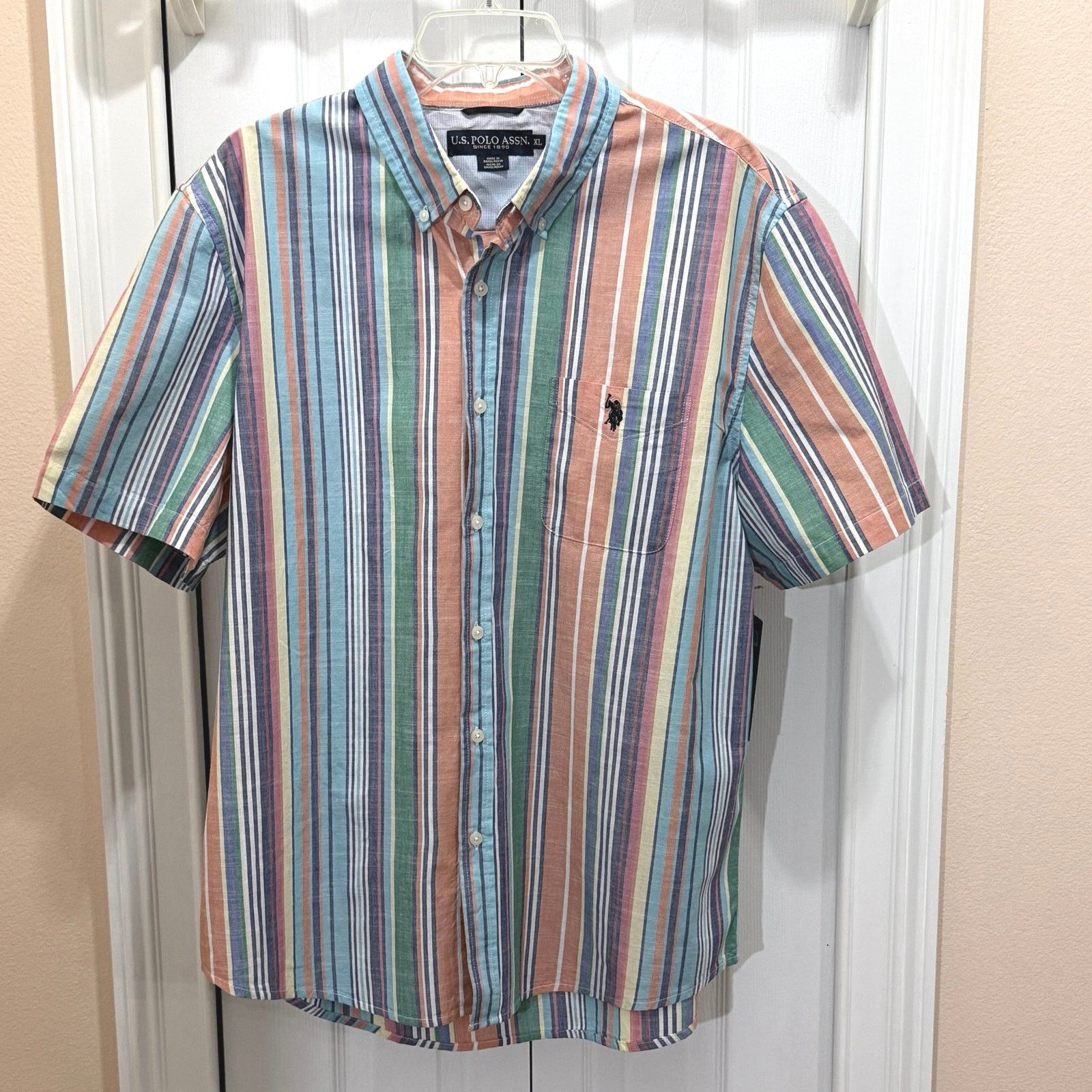 U.S. Polo Assn. US Polo Assn men's XL short- slv button-down multicolor pony Size US XL / EU 56 / 4 - 1 Thumbnail