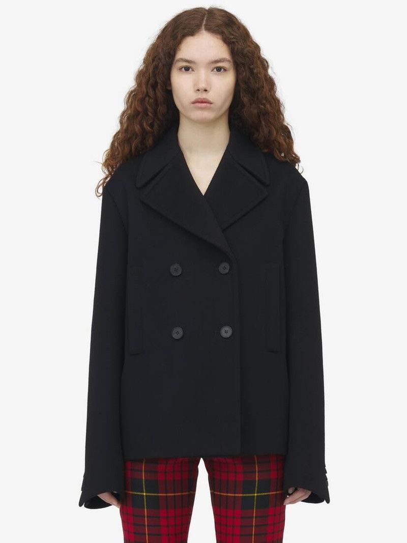 Alexander McQueen o1srvl11e0226 Wool Felt Peacoat In Black Size M / US 6-8 / IT 42-44 - 2 Thumbnail