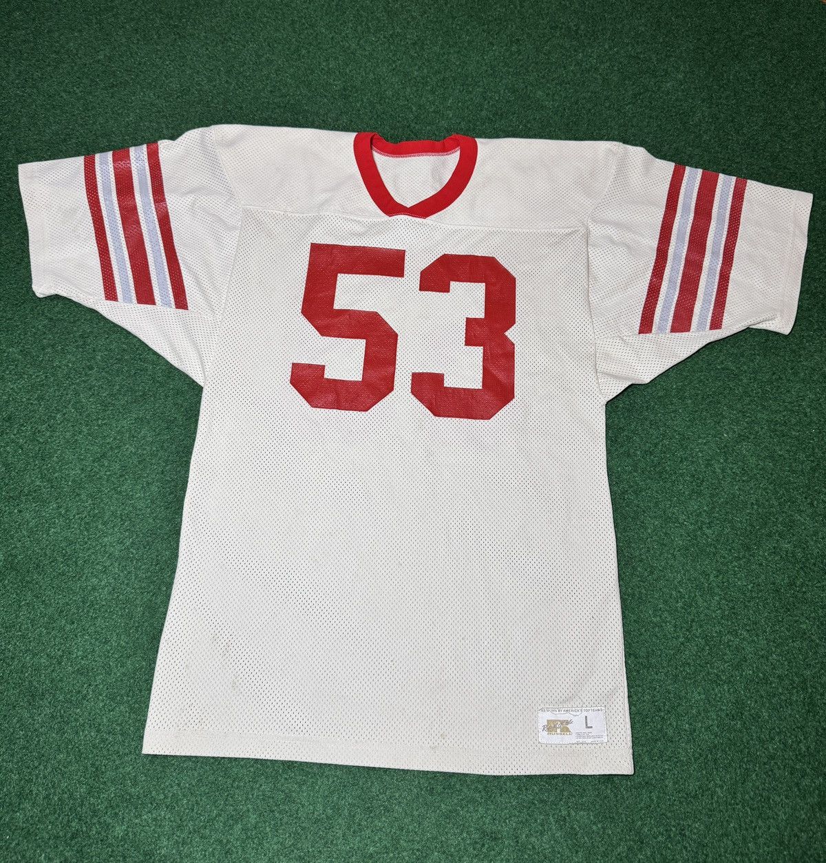 Russell Athletic × Vintage 70s Russell Athletic #53 Blank White Red Football Jersey Size US L / EU 52-54 / 3 - 1 Thumbnail