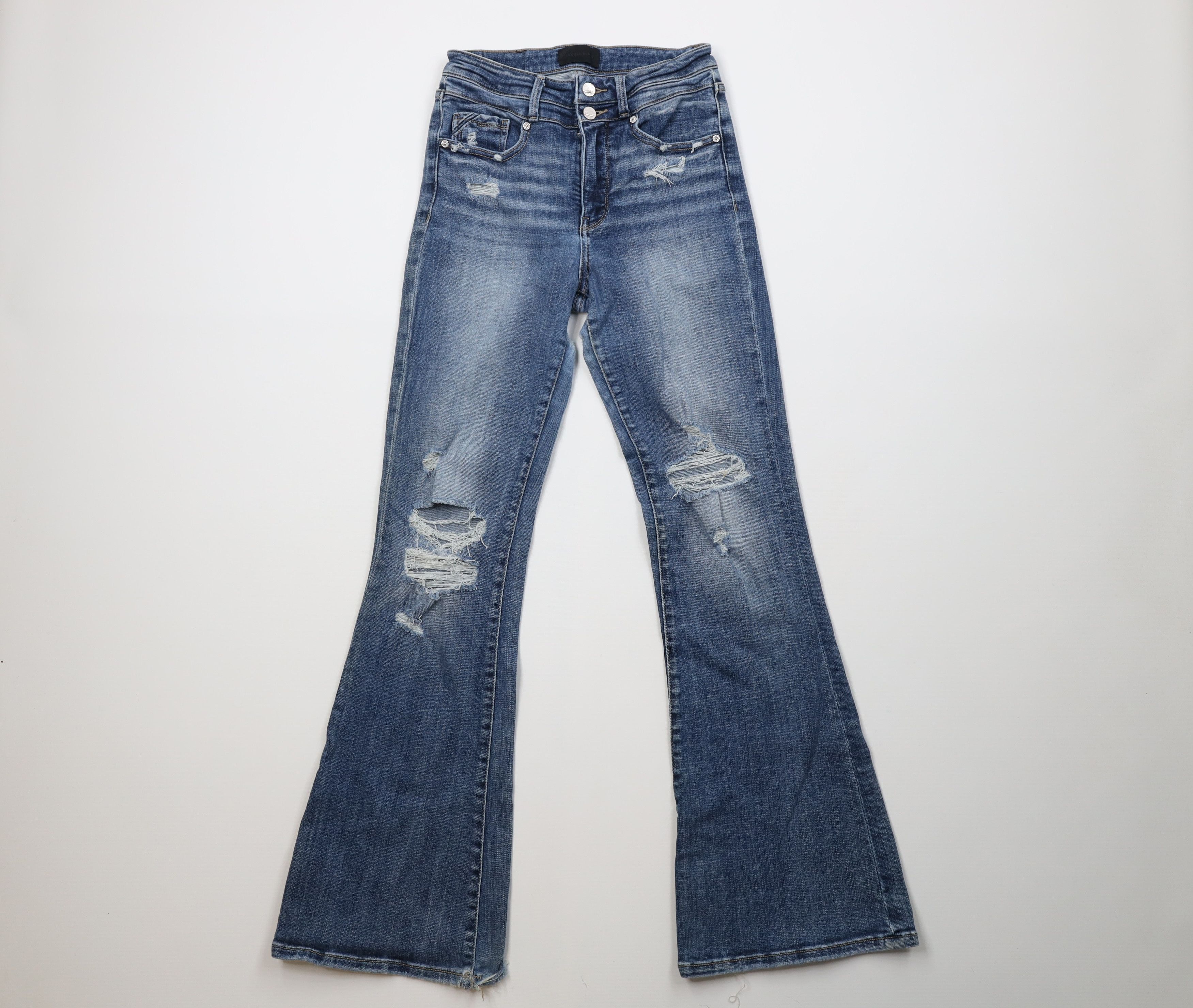 Vintage Vintage Y2K Buckle Black Fit Flared Wide Leg Jeans AS IS Size 26" / US 2 / IT 38 - 1 Thumbnail
