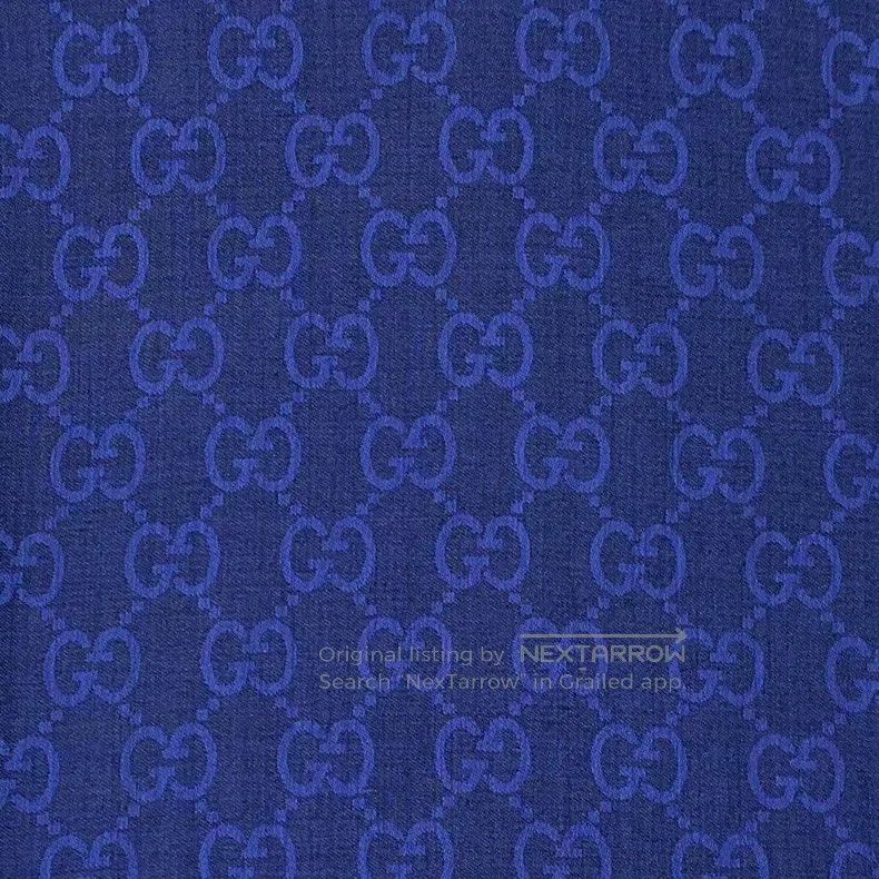 Gucci Gucci Dark blue logo jacquard printed wool tassel scarf Size ONE SIZE - 2 Thumbnail