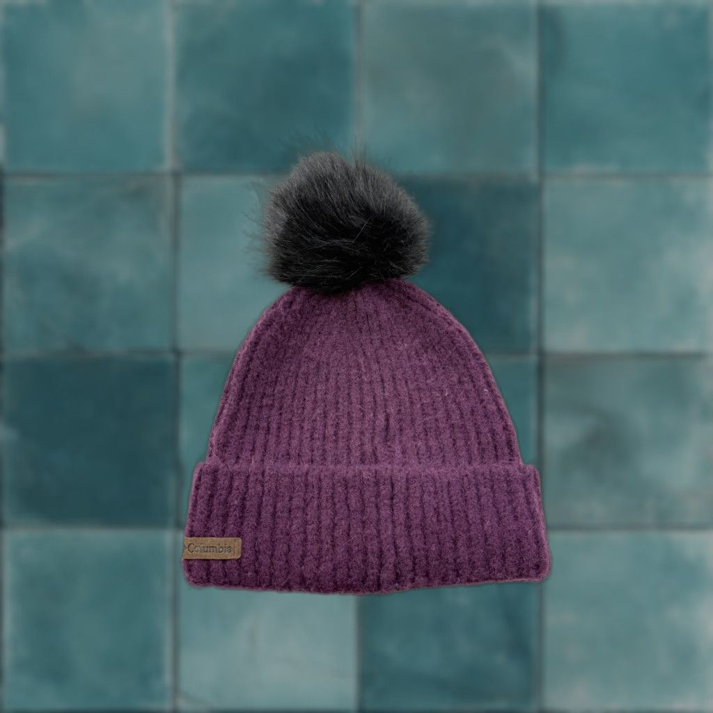 Vintage Columbia Hat Beanie Womens Purple Knit Pom Fleece Lined Winter Size ONE SIZE - 1 Thumbnail