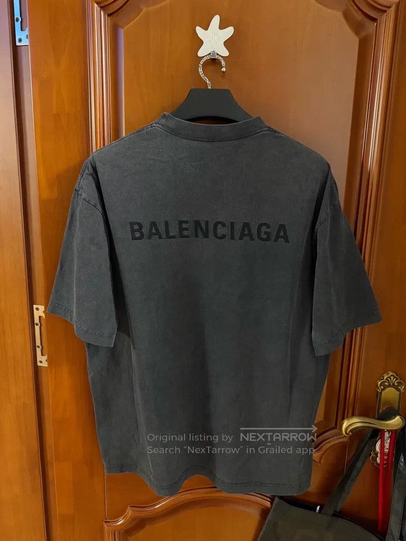 Balenciaga Balenciaga Washed Black Embroidered Logo Short Sleeve Size US L / EU 52-54 / 3 - 2 Thumbnail