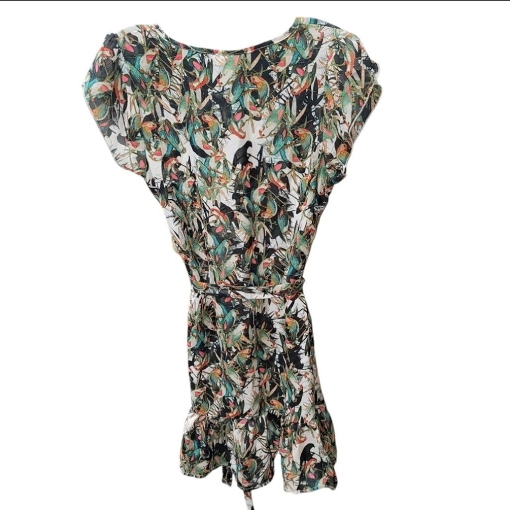 Other BELLE du JOUR Sheer Ruffle Colorful Tropical Parakeets Dress Size M / US 6-8 / IT 42-44 - 5 Thumbnail