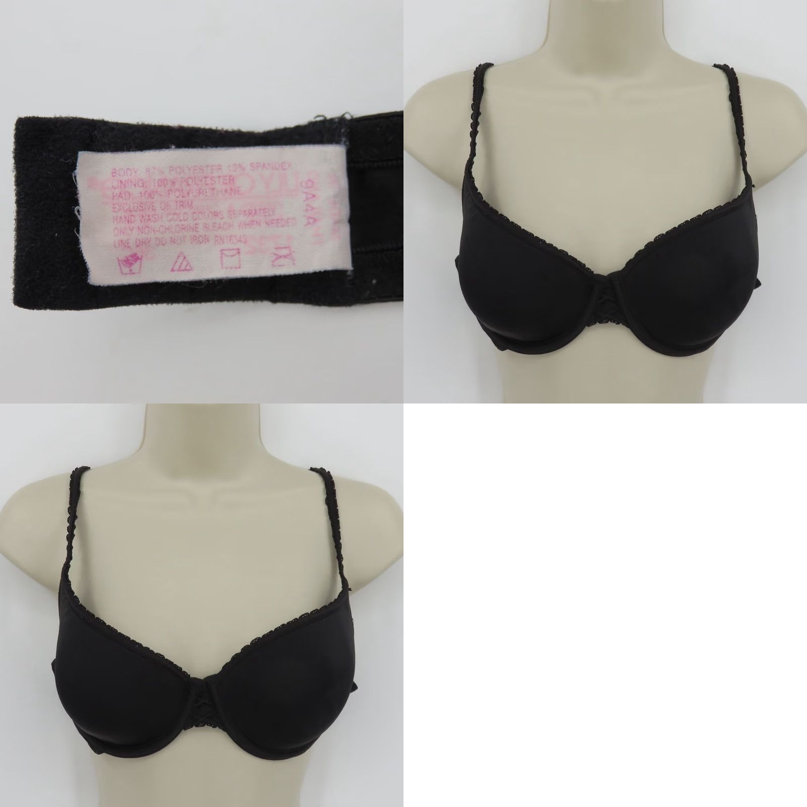 Vintage Lily of France Bra 36C Underwire Lined Black Scallop Lace Trim Women T-Shirt Cup C Brand Lily of France Size ONE SIZE - 9 Thumbnail