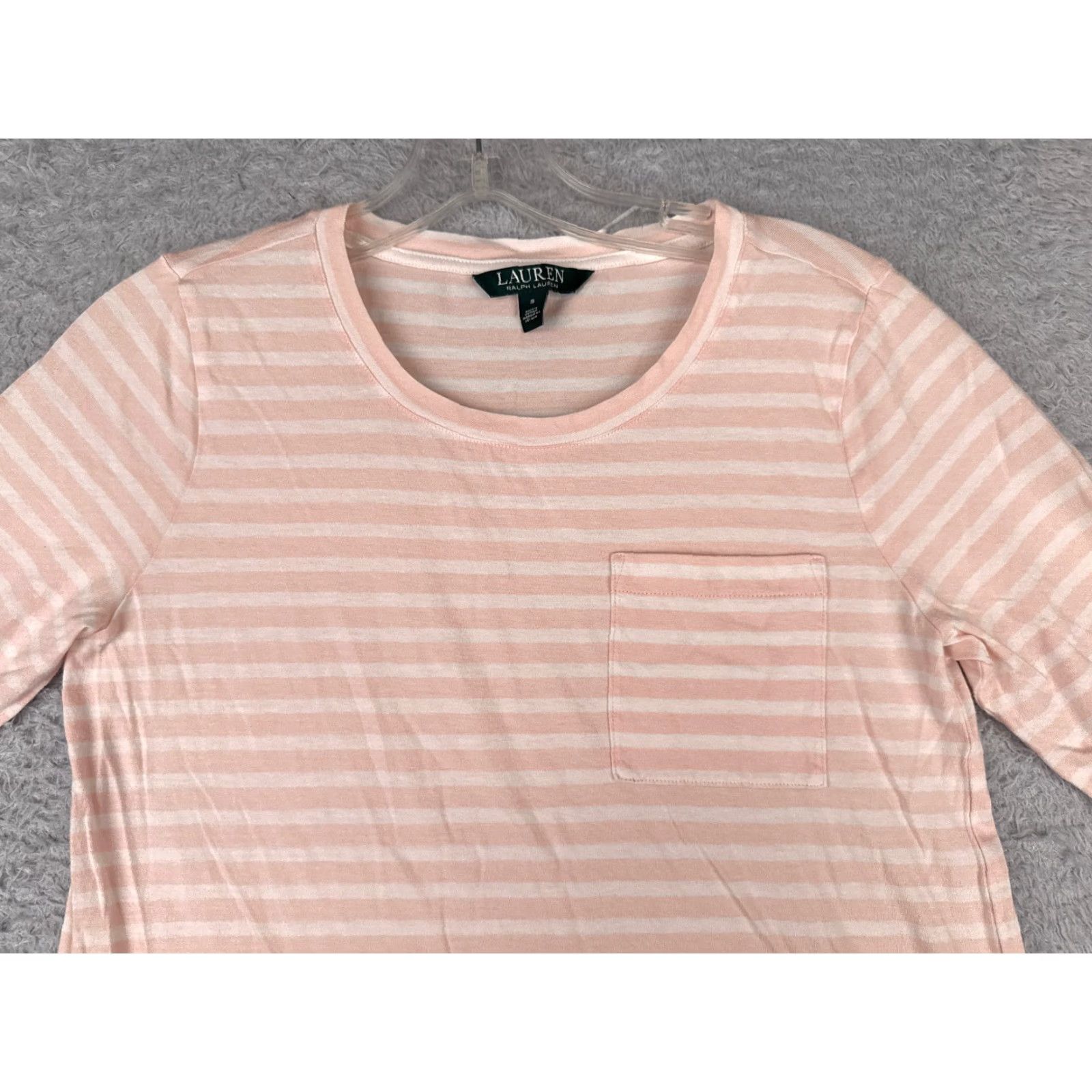 Ralph Lauren LAUREN RALPH LAUREN Shirt Women Small Pink White Stripe Crew Pocket High-Low Hem Size S / US 4 / IT 40 - 4 Thumbnail