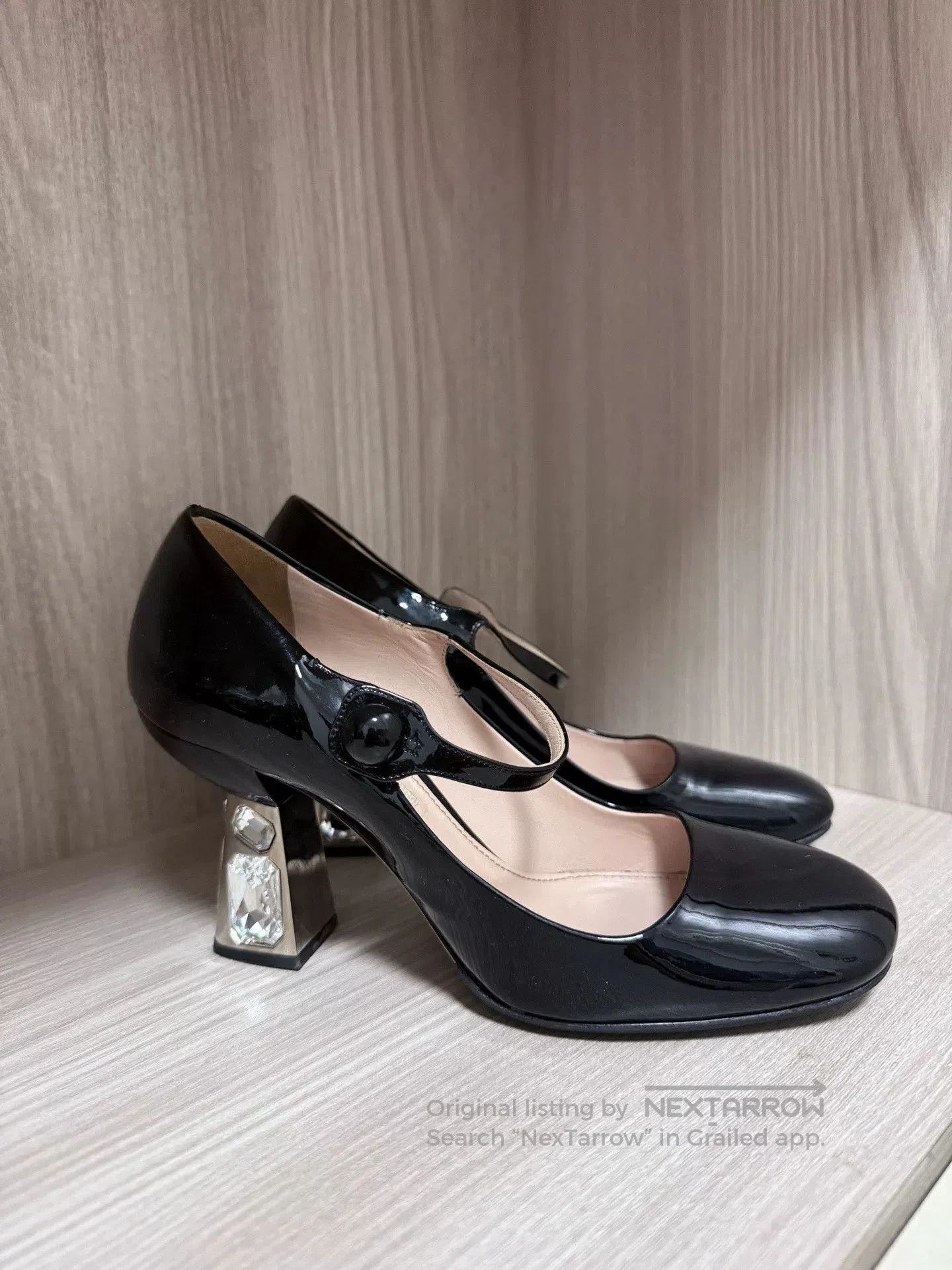 Miu Miu MiuMiu Black Patent Rhinestone Mary Jane Heels. Size US 5.5 / IT 35.5 - 1 Thumbnail