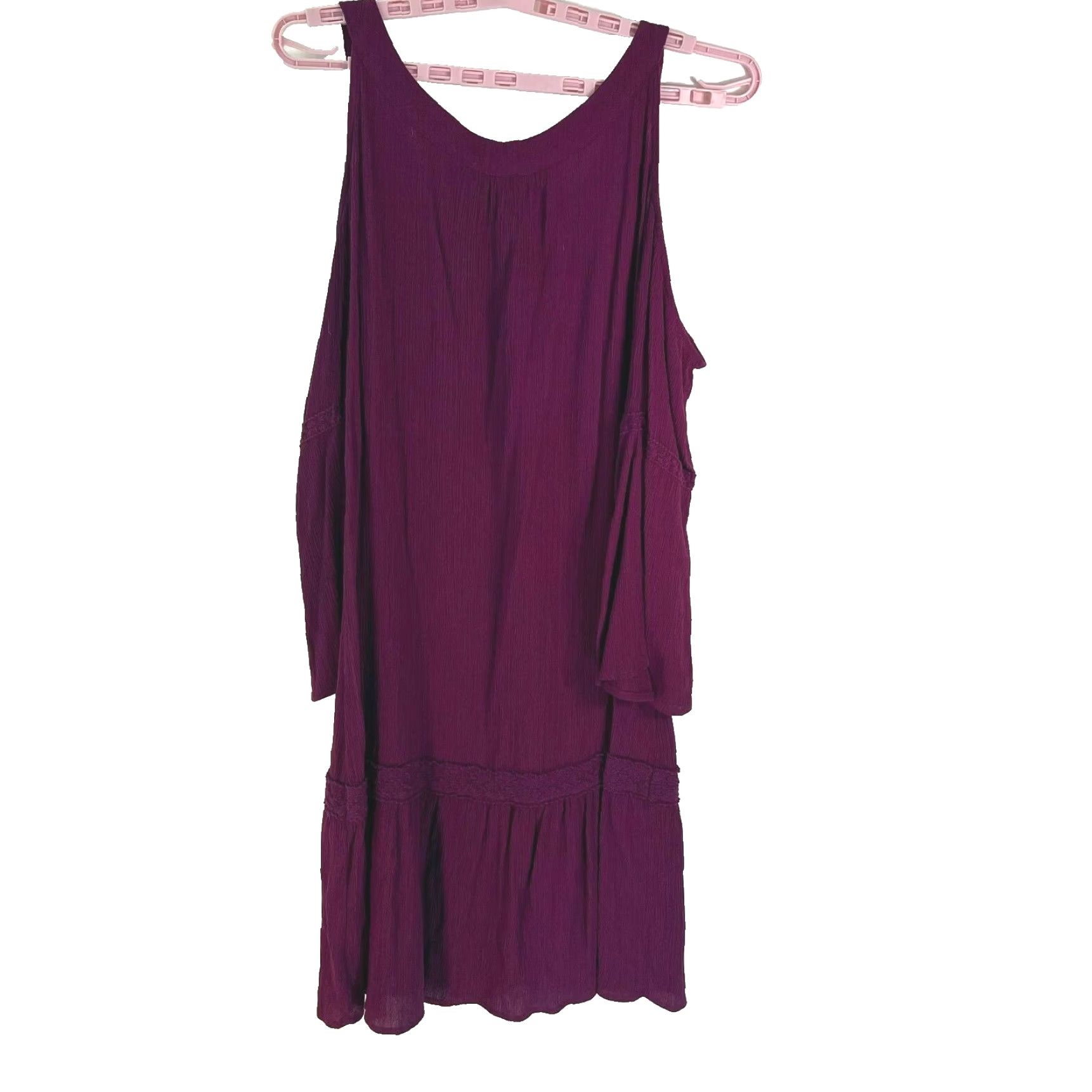 Vintage Terra & Sky Womens Cold Shoulder Sleeves Peasant Plum Purple Dress 1X 16W-18W Knee Length Sleeved Solid Purple Dress Womens Size XL / US 12-14 / IT 48-50 - 2 Thumbnail