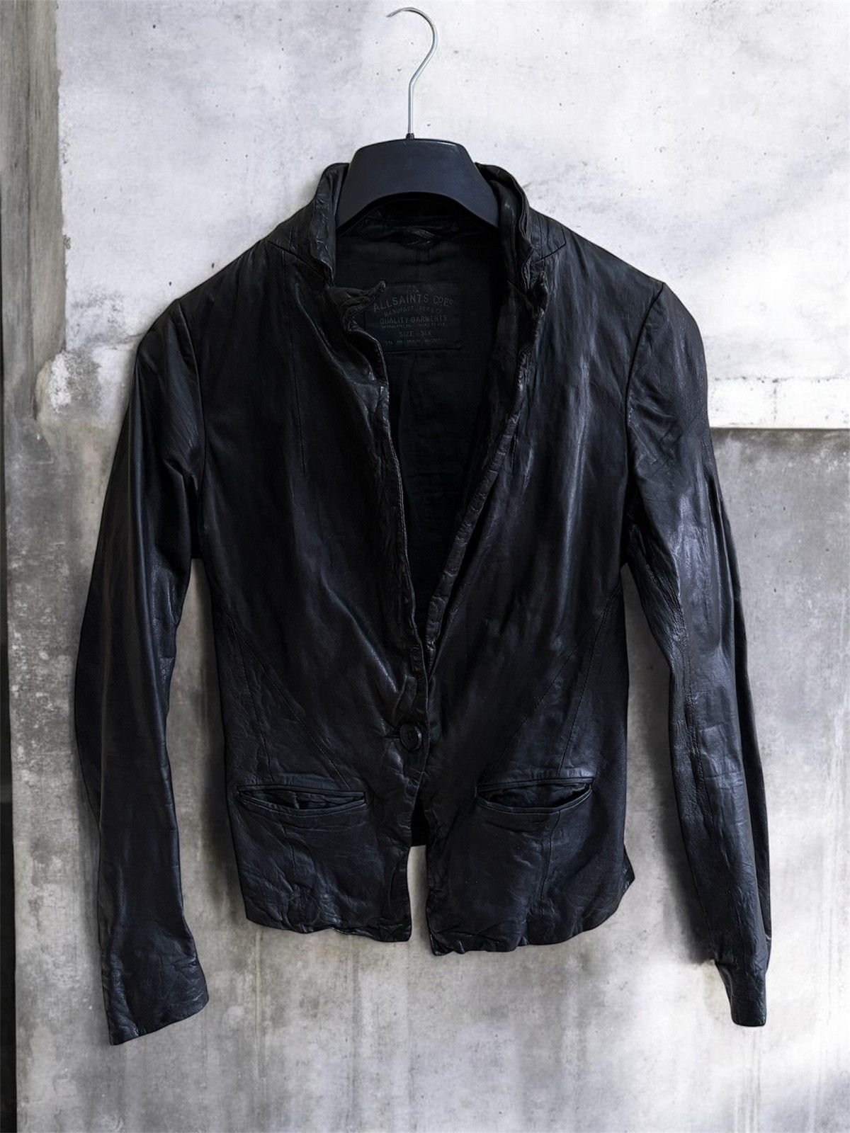 Allsaints AllSaints Black Distressed Avant-Garde Leather Blazer UK 6 Size XS / US 0-2 / IT 36-38 - 1 Thumbnail