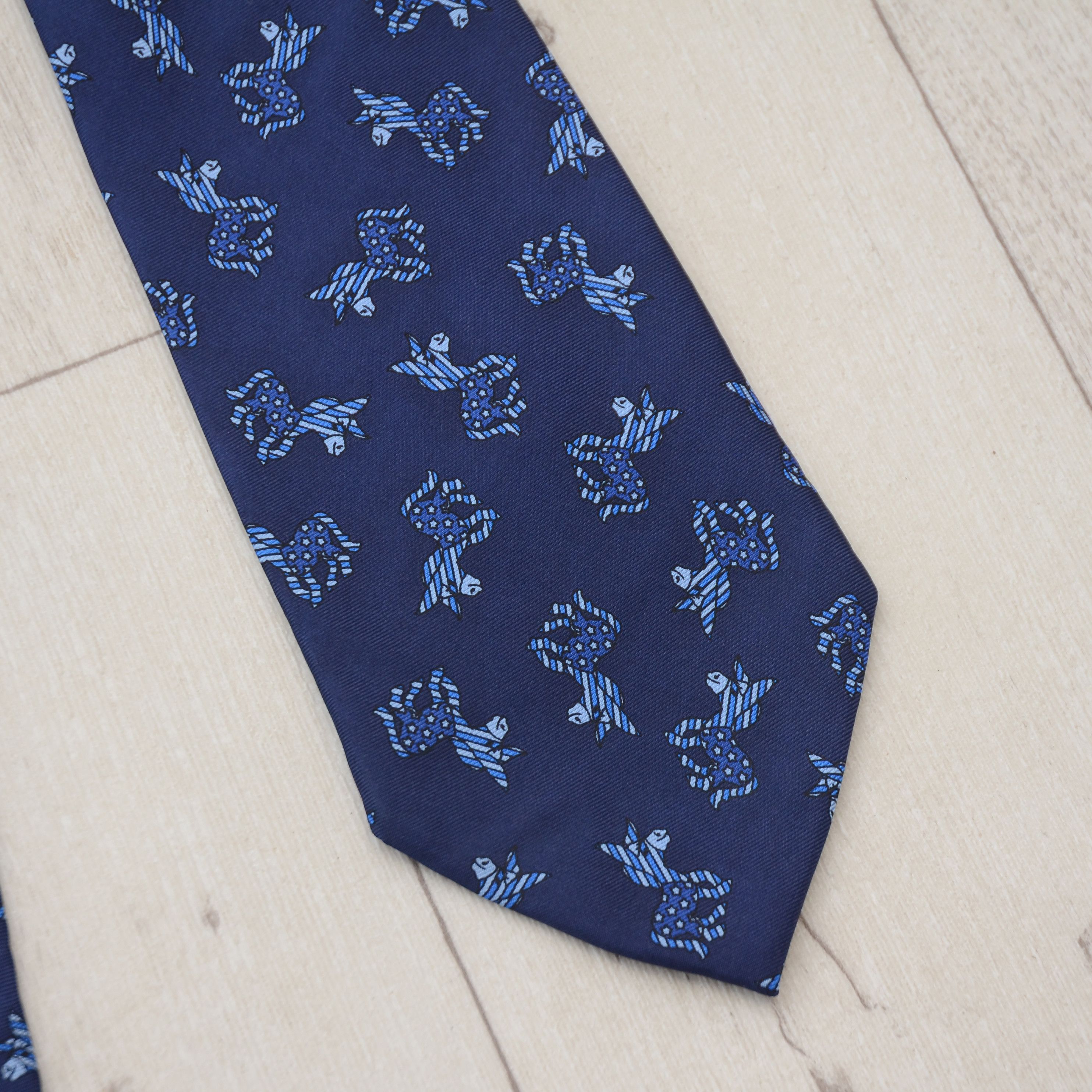 Vintage Berny’s Blue Silk Tie Print Ass Animals Design Made France Size ONE SIZE - 3 Thumbnail