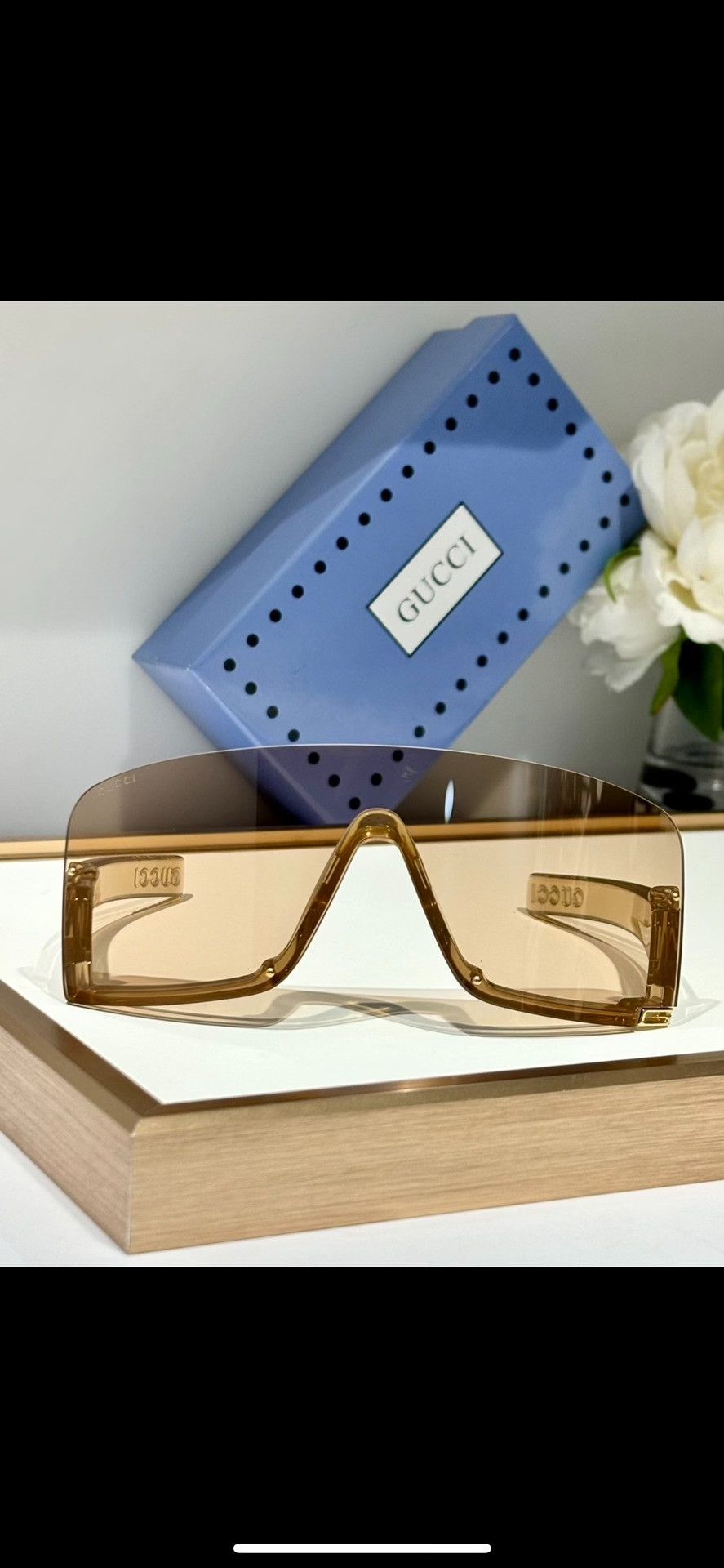 Gucci Gucci Brown Semi-Rimless Irregular Sunglasses Size ONE SIZE - 1 Thumbnail