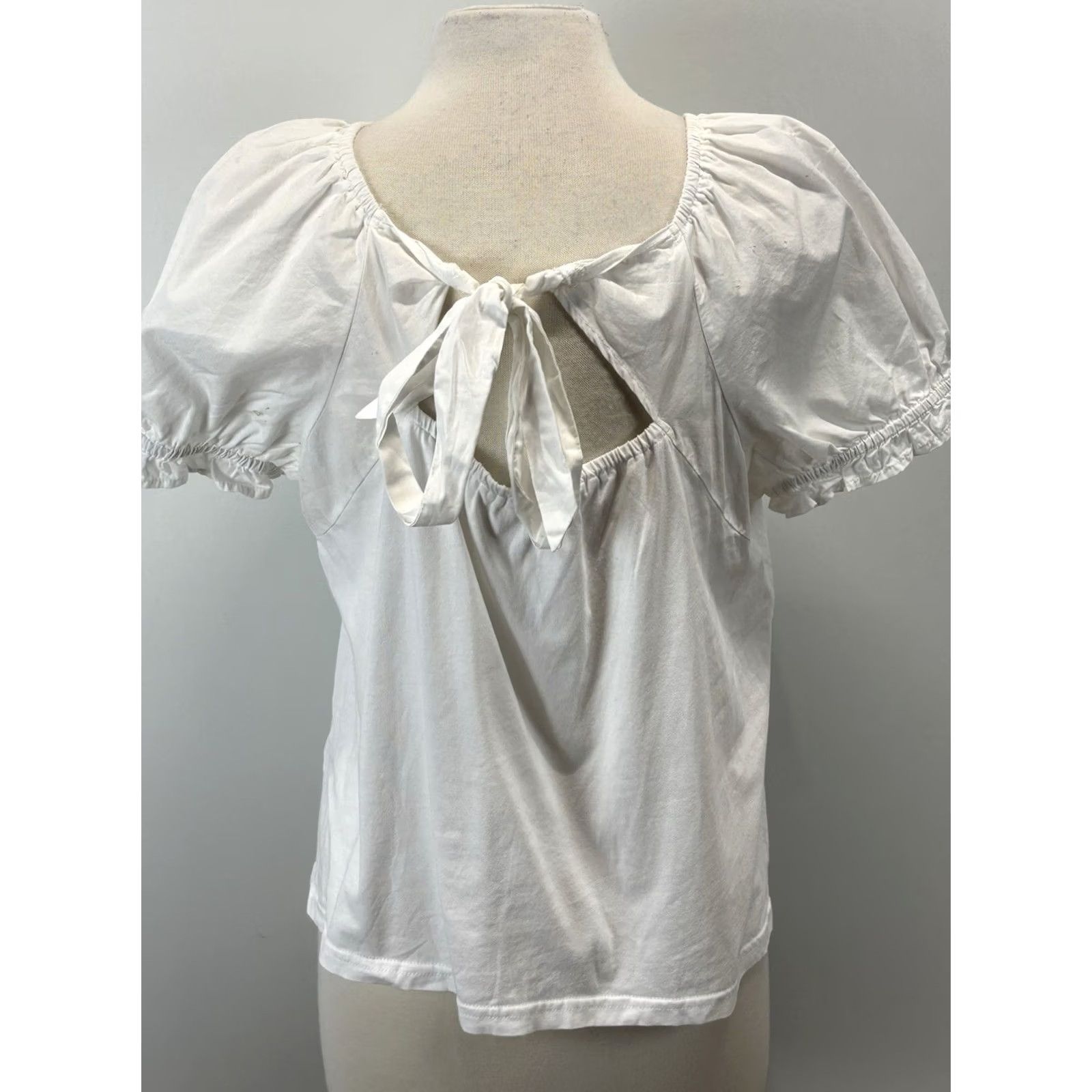 J.Crew VINTAGE J. Crew Tie Back Puff Sleeve Top Shirt L Womens White Cottagecore Classic Girly Casual Puff Sleeve Pullover Solid Casual Spring Summer Fall Size L / US 10 / IT 46 - 3 Thumbnail
