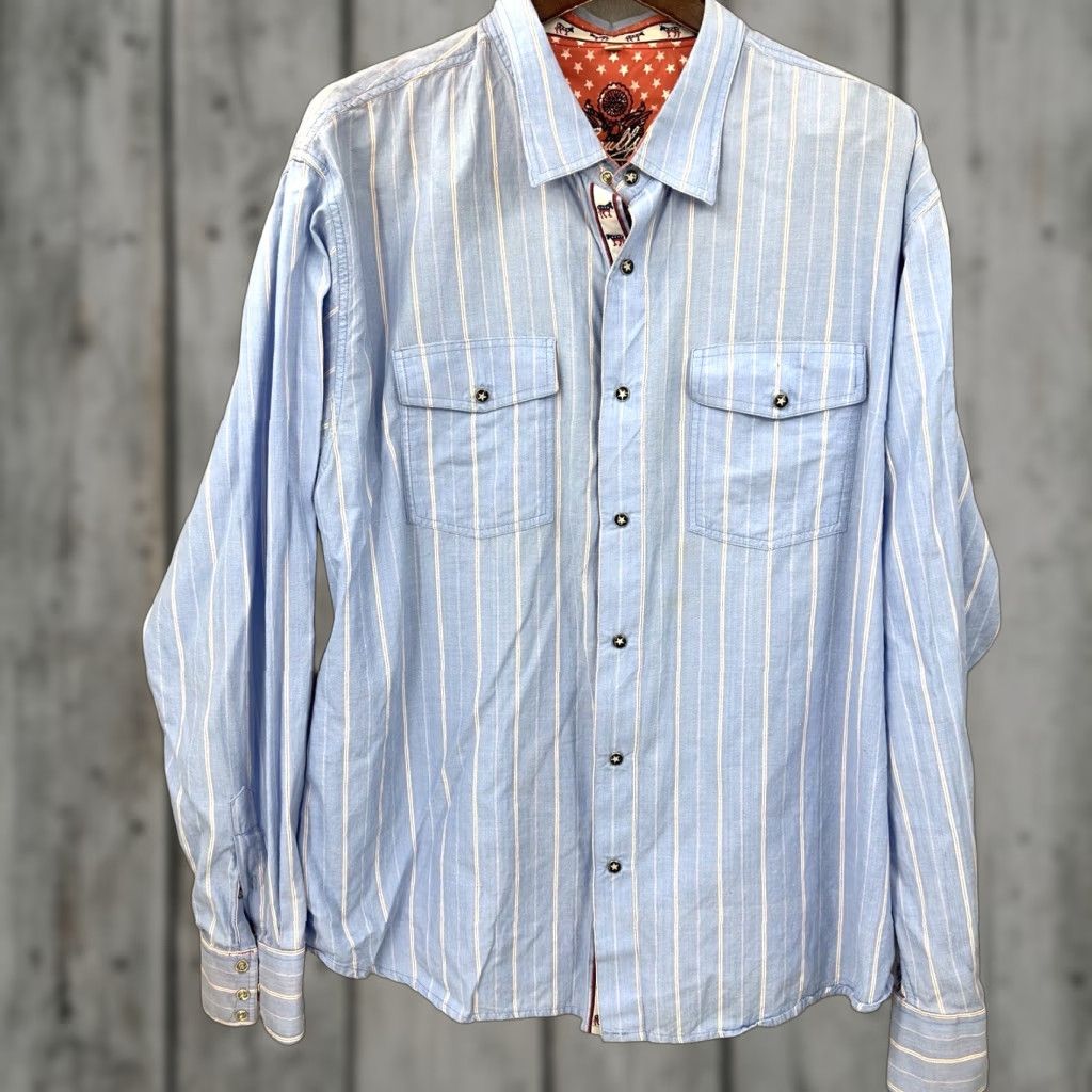 VINTAGE Scully Shirt Men XL Blue Western Casual Embroidered Button-Up Cowboys Decade: 90s Mens
