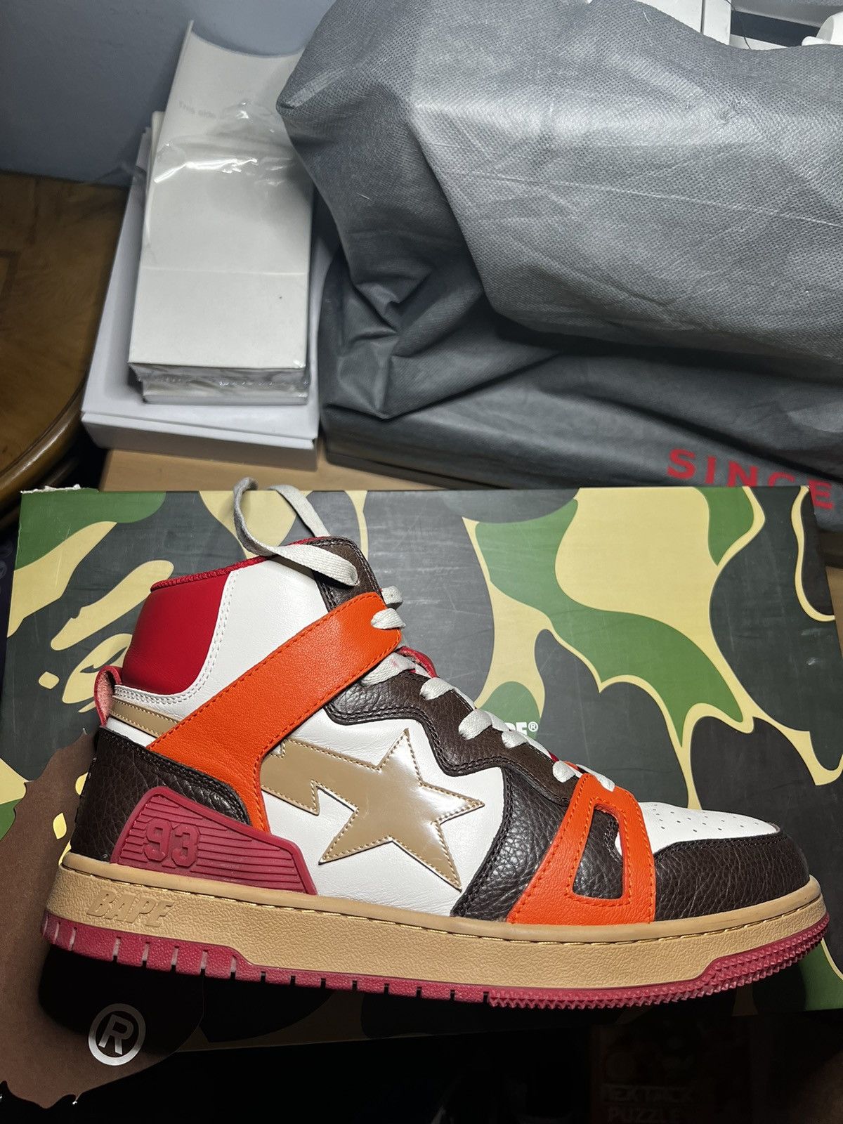 A Bathing Ape Bape Sta 93 Hi Red Orange Light Sand