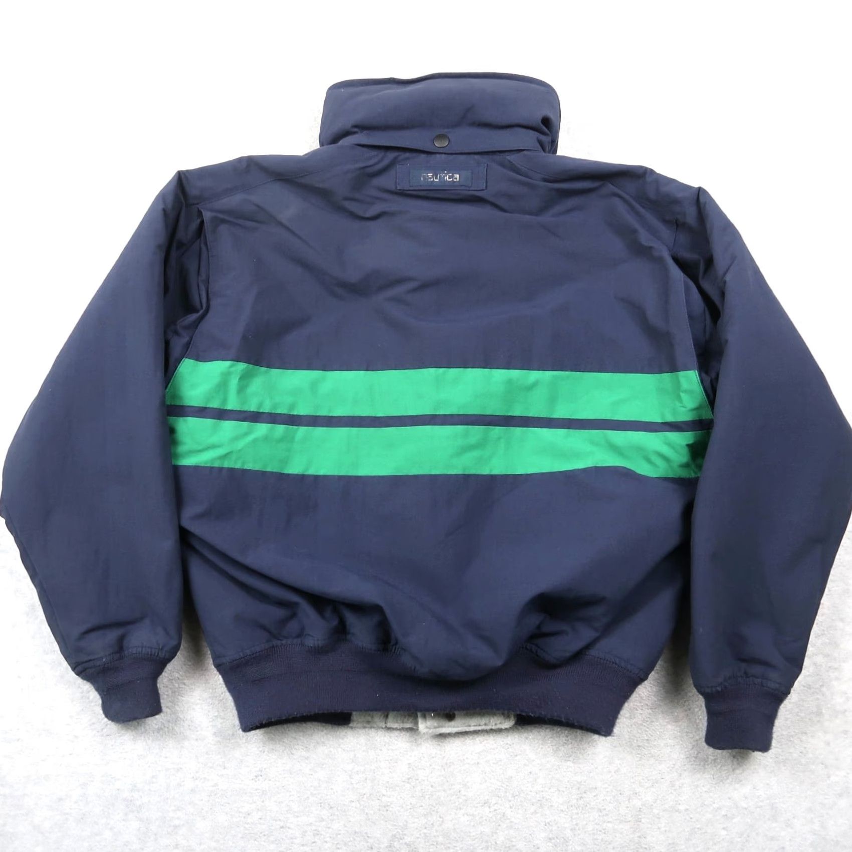Nautica VINTAGE Nautica Competition Blue Fleece Lined Striped Jacket M Mens 90s Bomber Zip Stand-Up Collar Casual Size US M / EU 48-50 / 2 - 2 Thumbnail